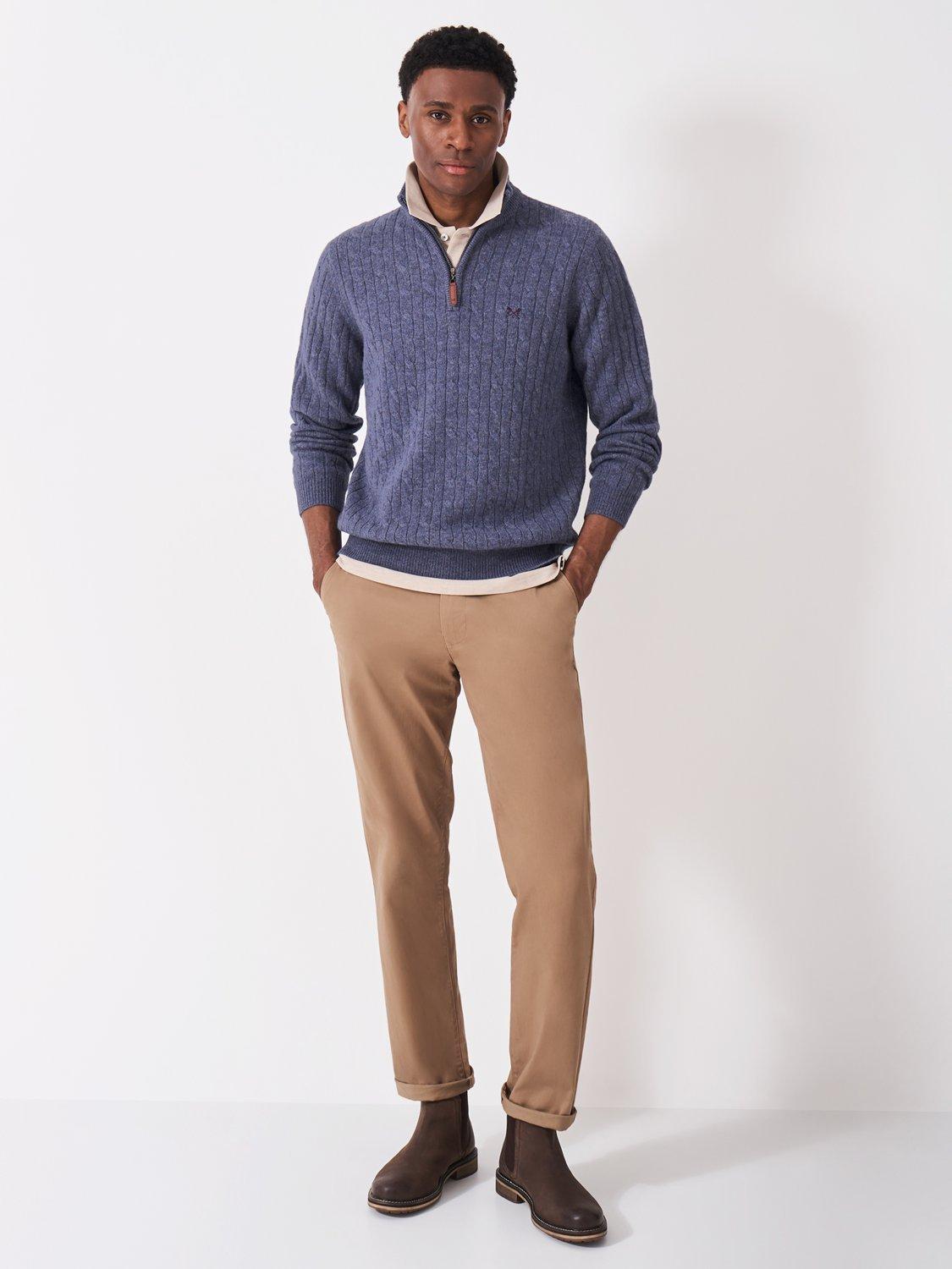 Product image 3 of 5, which shows Crew Clothing Half Zip Cable Knit Wool Blend Jumper, Denim Blue, L