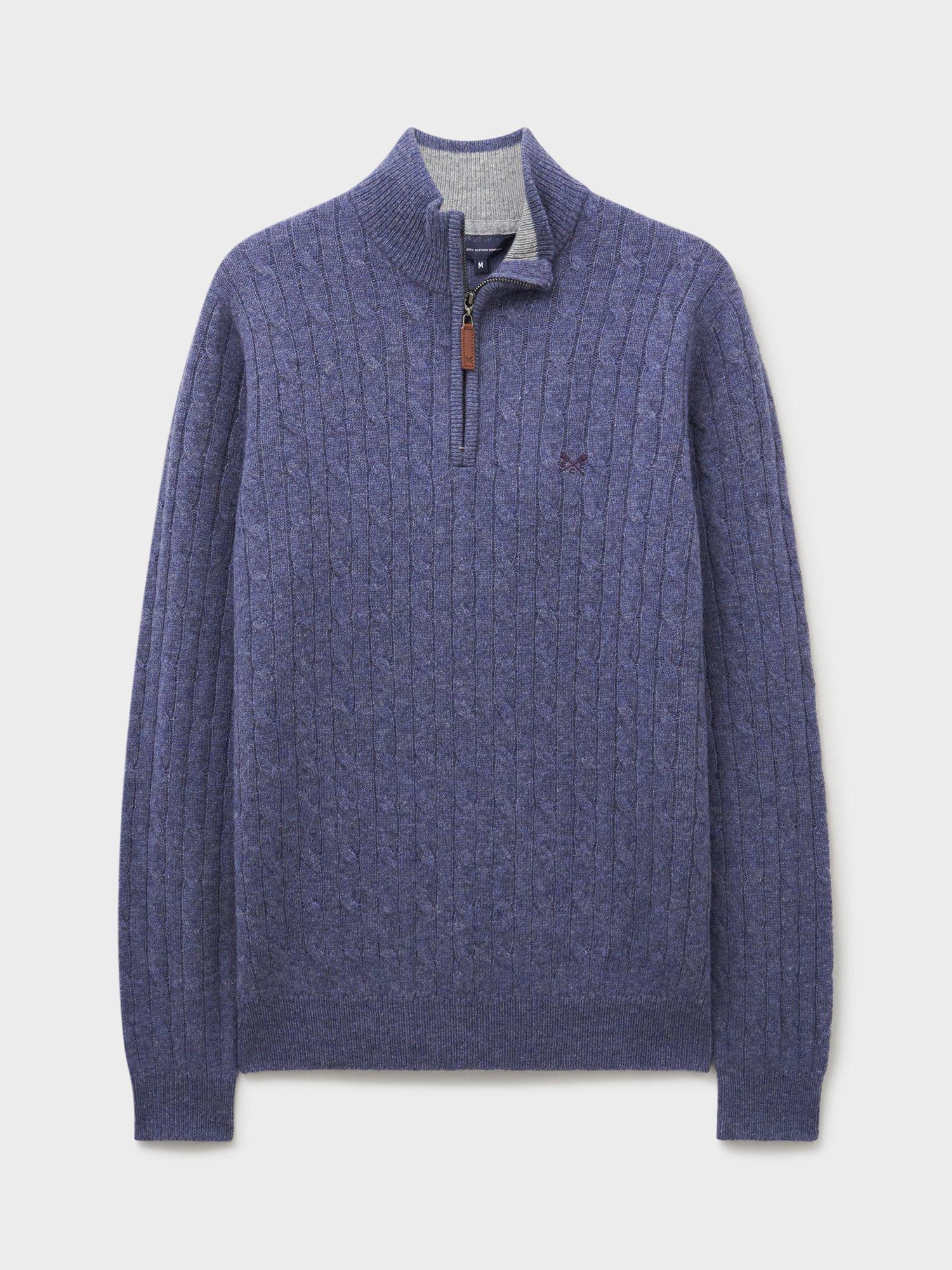 Product image 5 of 5, which shows Crew Clothing Half Zip Cable Knit Wool Blend Jumper, Denim Blue, L