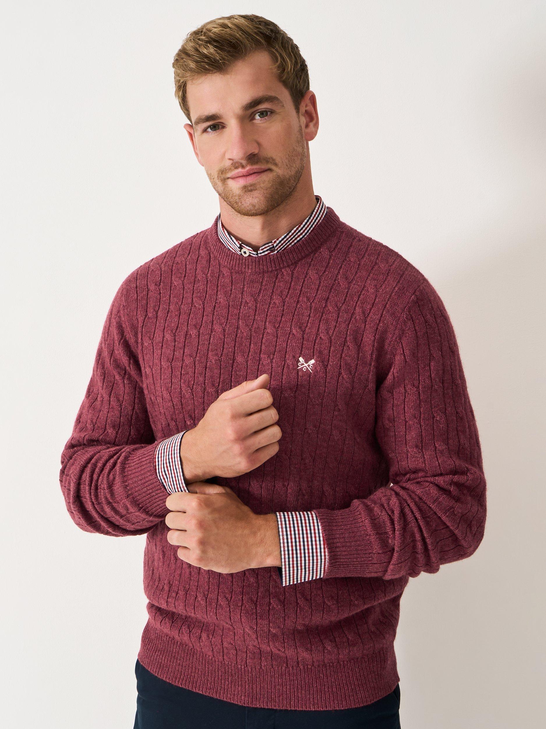 Product image 1 of 5, which shows Crew Clothing Cable Knit Wool Blend Jumper, Red Wine, L