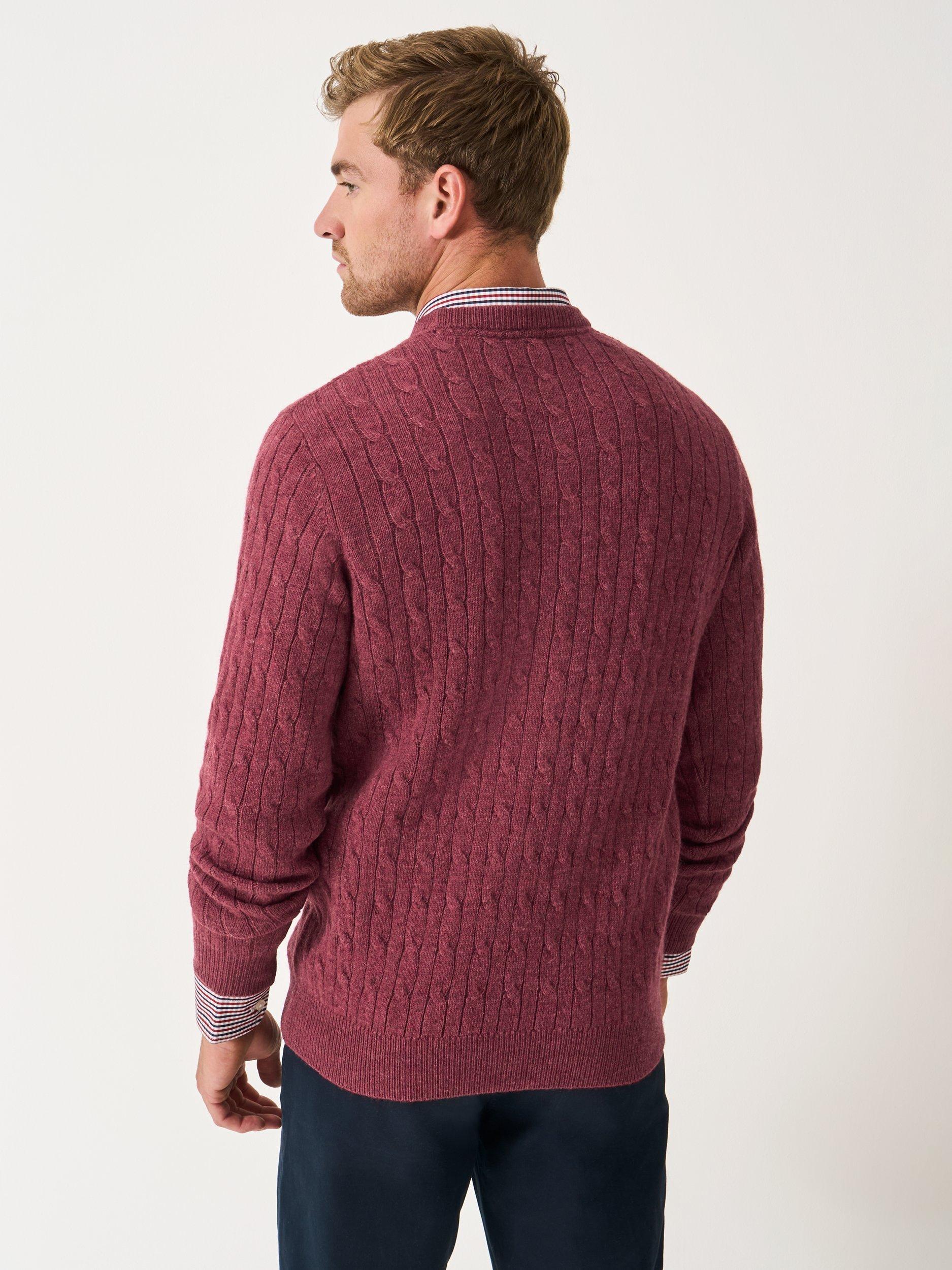 Product image 2 of 5, which shows Crew Clothing Cable Knit Wool Blend Jumper, Red Wine, L