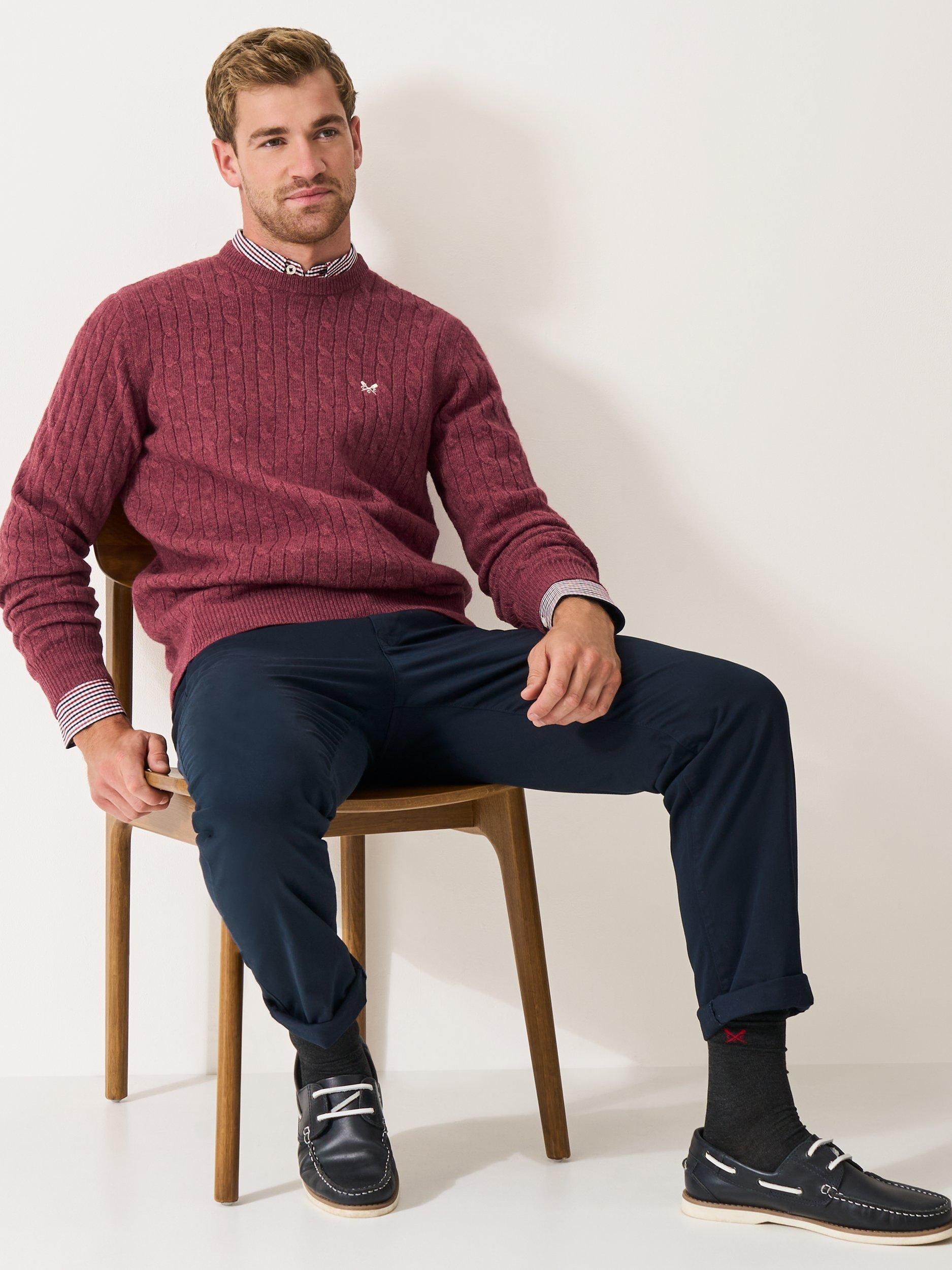 Product image 3 of 5, which shows Crew Clothing Cable Knit Wool Blend Jumper, Red Wine, L