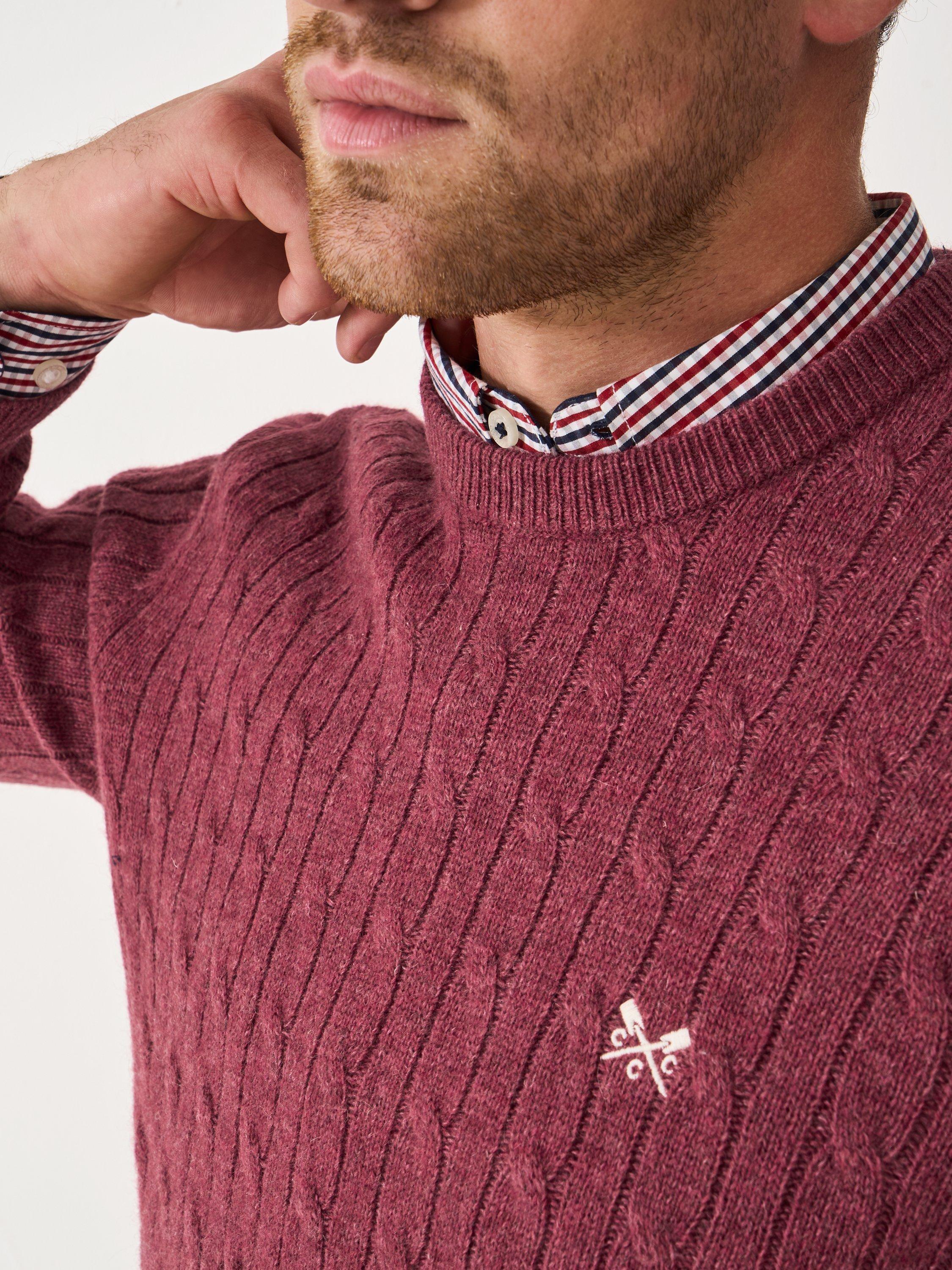 Product image 4 of 5, which shows Crew Clothing Cable Knit Wool Blend Jumper, Red Wine, L