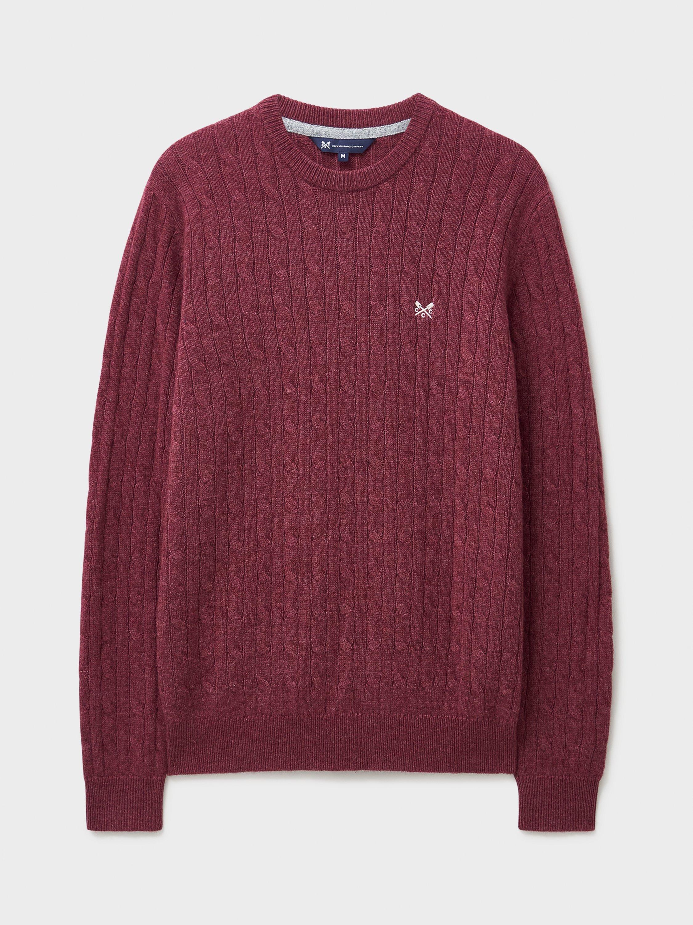 Product image 5 of 5, which shows Crew Clothing Cable Knit Wool Blend Jumper, Red Wine, L