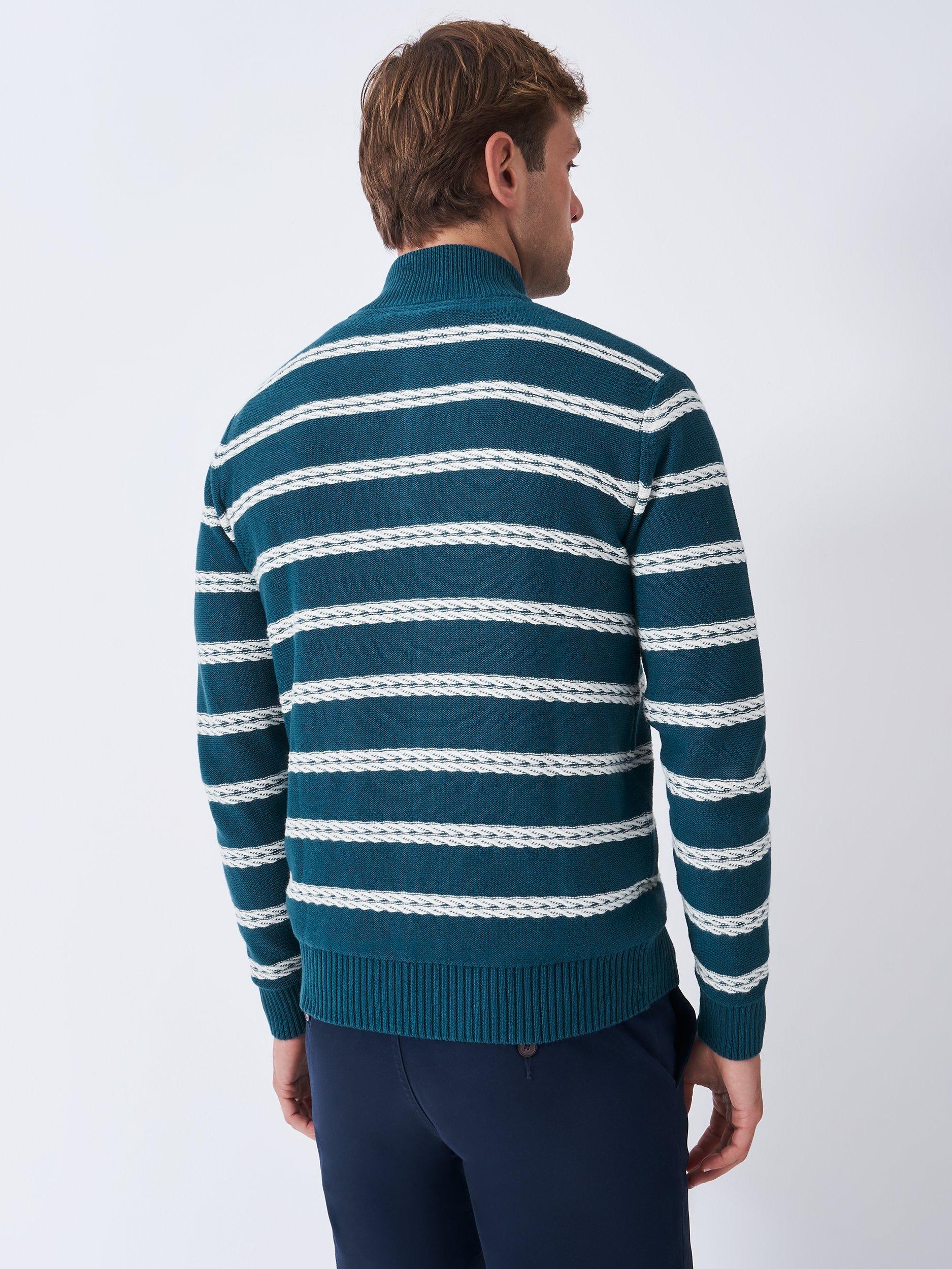 Product image 2 of 5, which shows Crew Clothing Striped Half-Zip Jumper, Cobalt Blue, XS