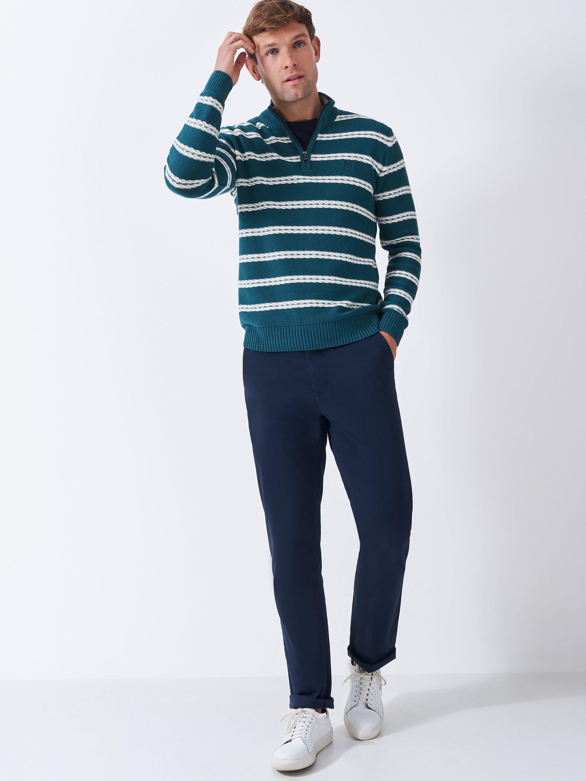 Product image 3 of 5, which shows Crew Clothing Striped Half-Zip Jumper, Cobalt Blue, XS