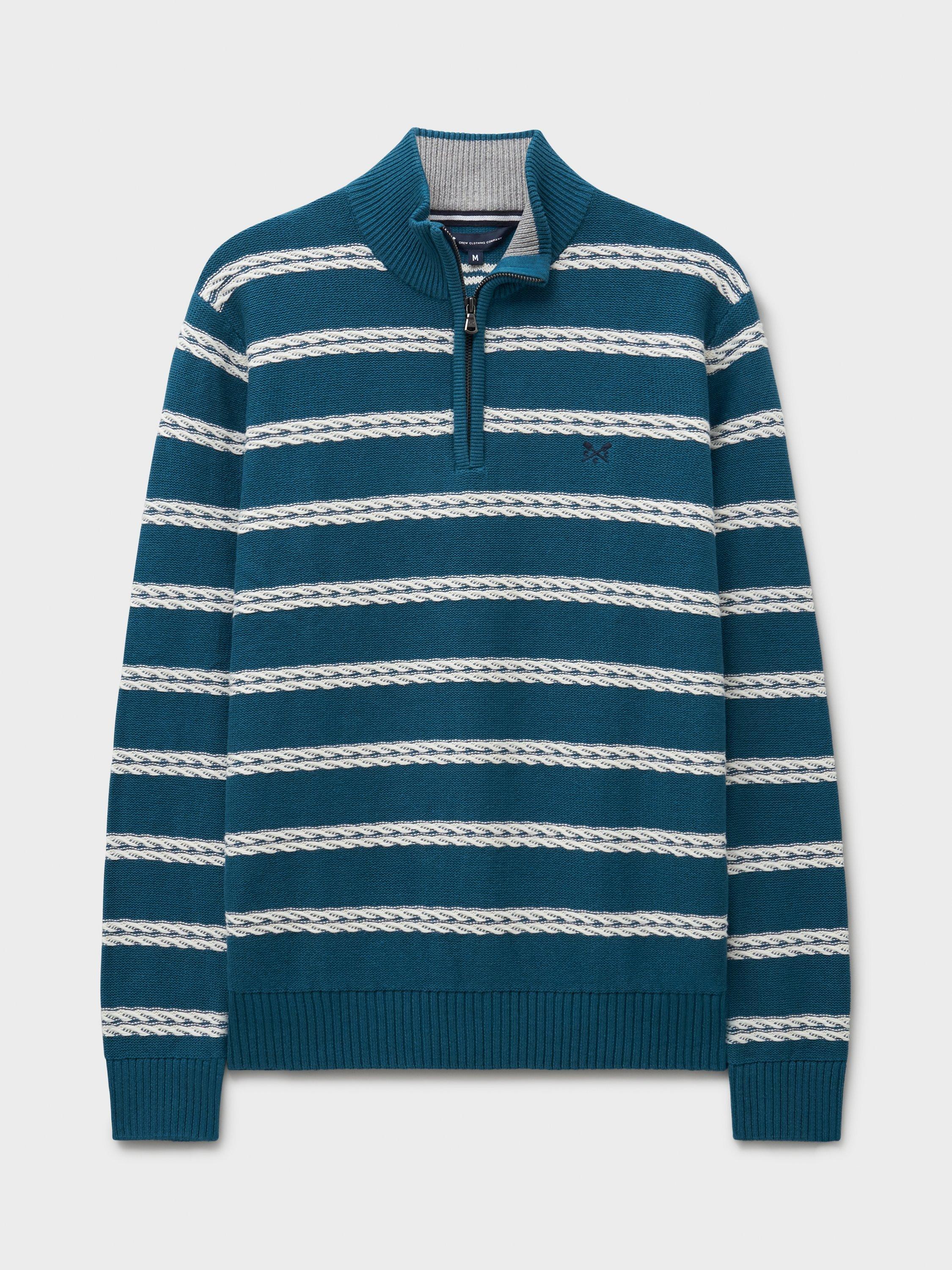 Product image 5 of 5, which shows Crew Clothing Striped Half-Zip Jumper, Cobalt Blue, XS