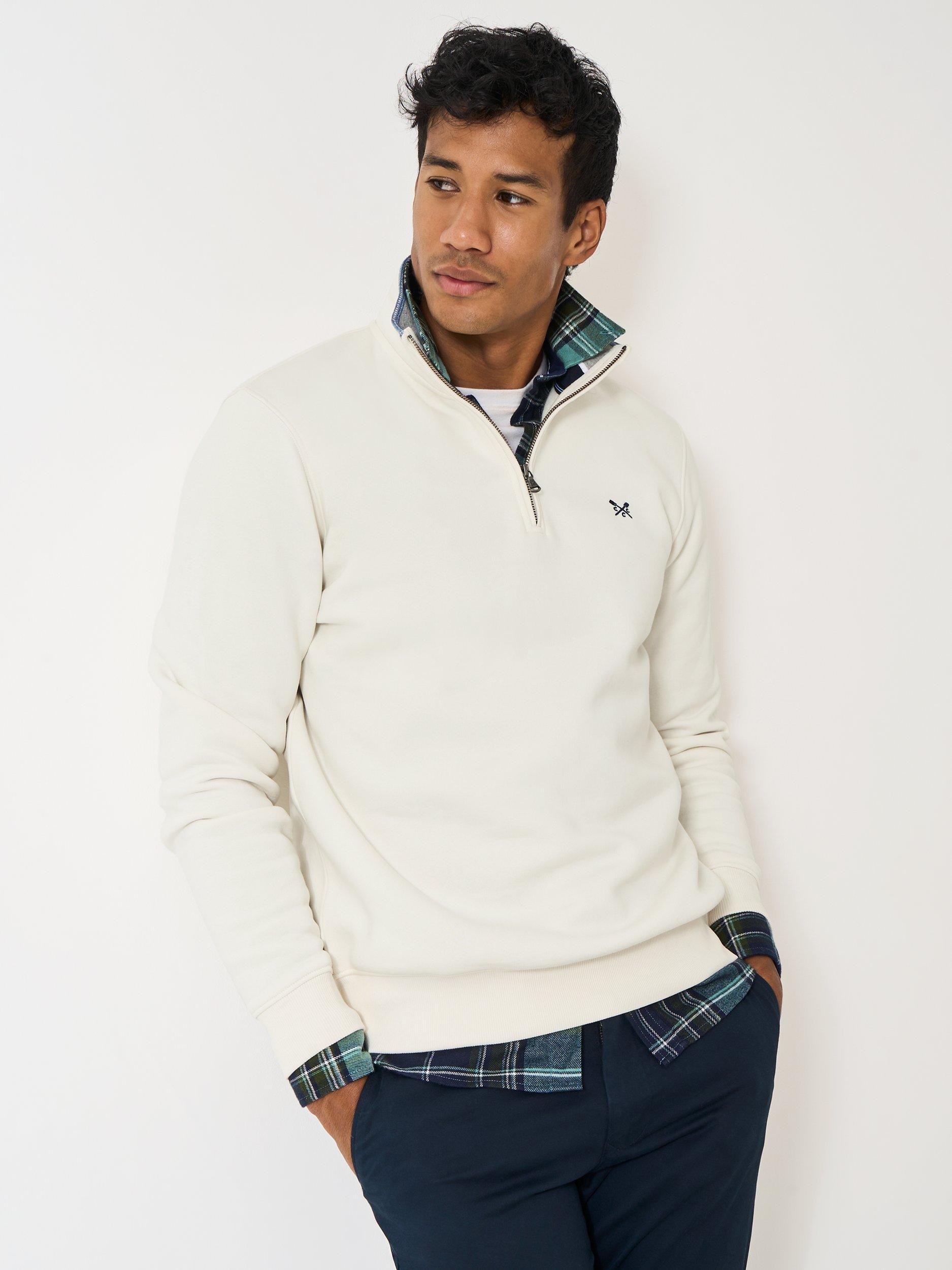 Product image 1 of 5, which shows Crew Clothing Classic Half Zip Sweatshirt, Off White, XS