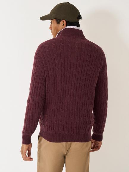 Crew Clothing Half-Zip Lambswool Cable Knit Jumper - view 2, Burgundy Red