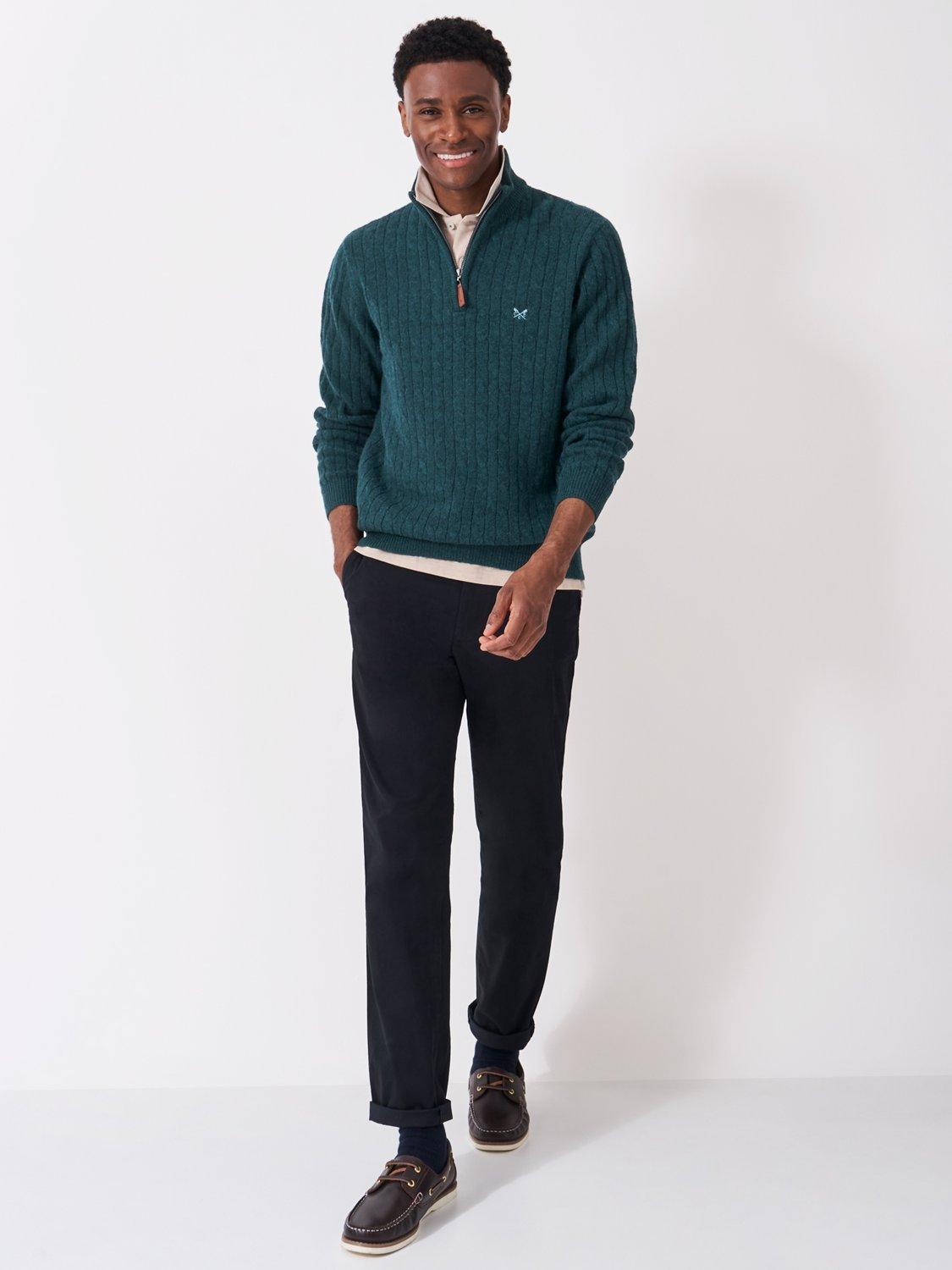 Product image 3 of 5, which shows Crew Clothing Half-Zip Lambswool Cable Knit Jumper, Teal, XS