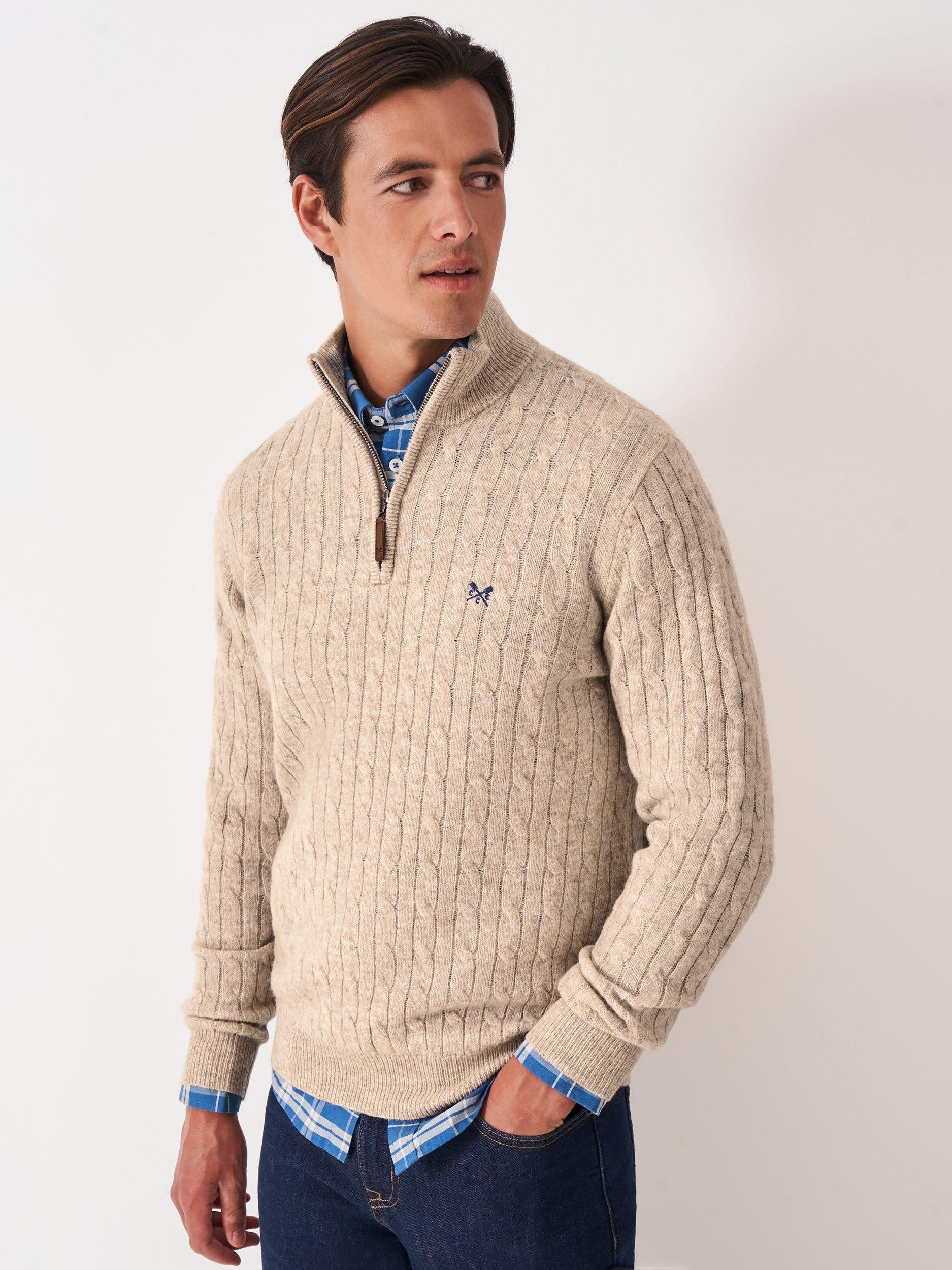 Product image 1 of 5, which shows Crew Clothing Wool Blend Cable Knit Jumper, Beige, L
