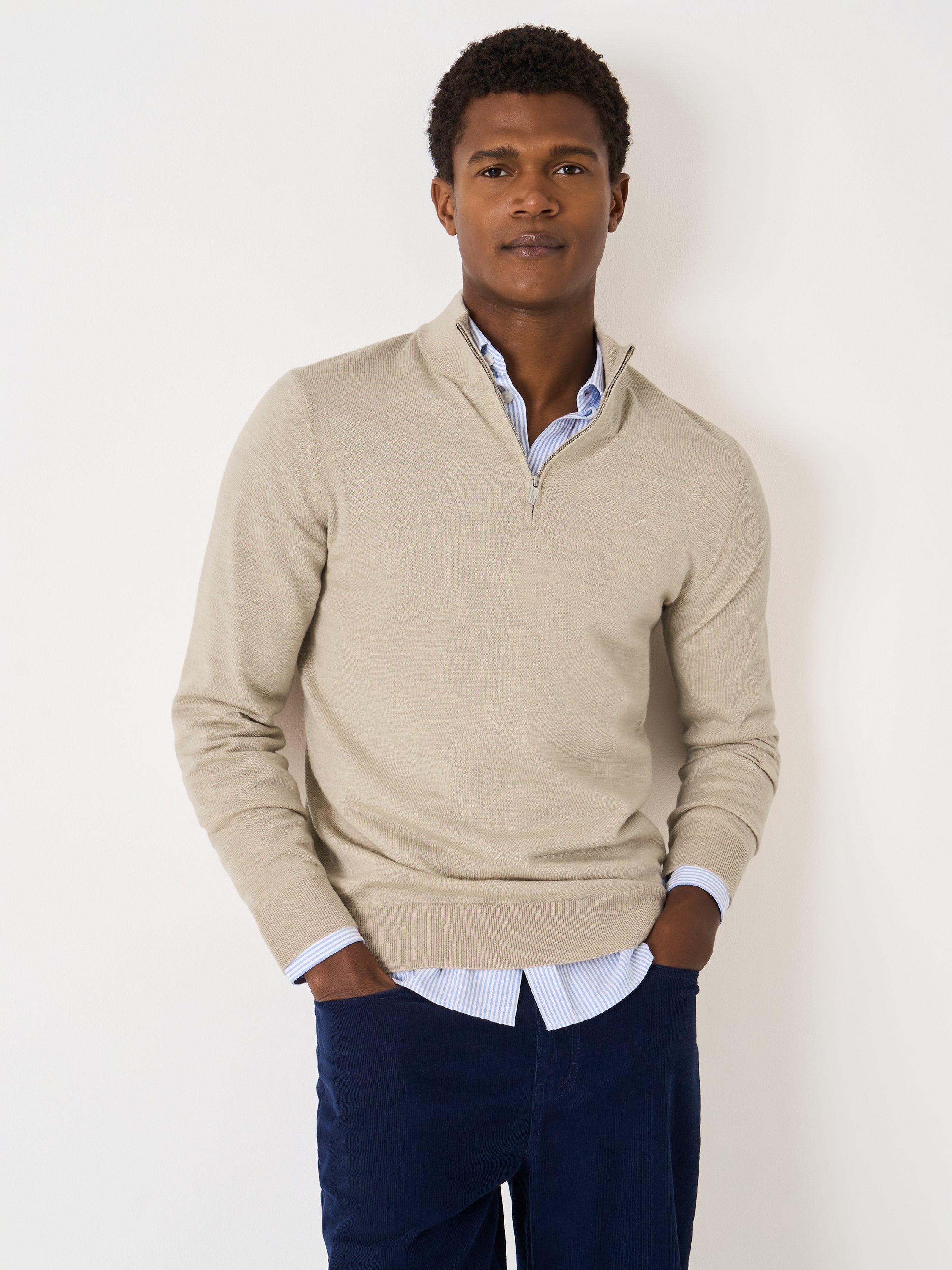 Product image 1 of 5, which shows Crew Clothing Half-Zip Merino Wool Jumper, Beige, S