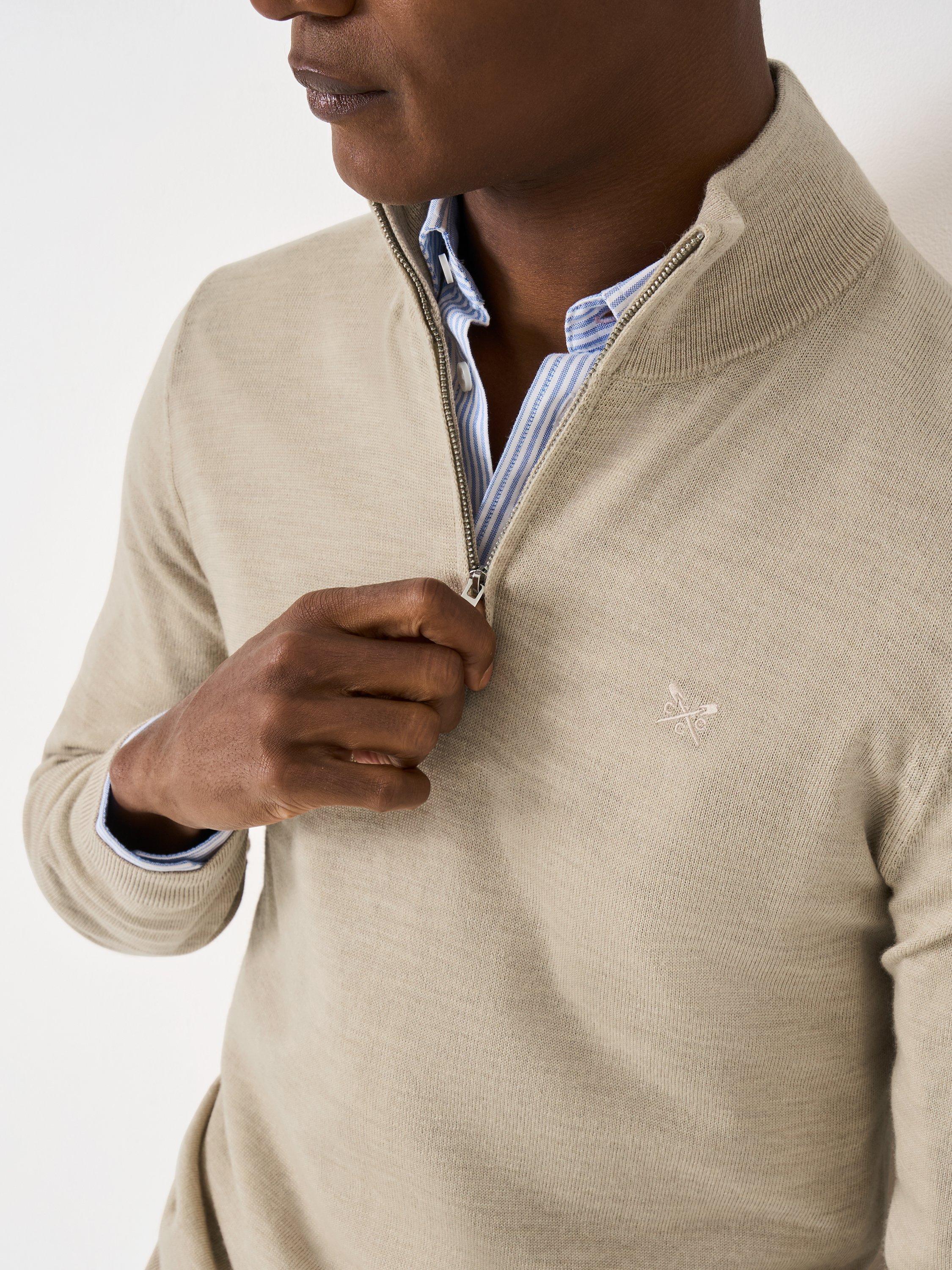 Product image 4 of 5, which shows Crew Clothing Half-Zip Merino Wool Jumper, Beige, S