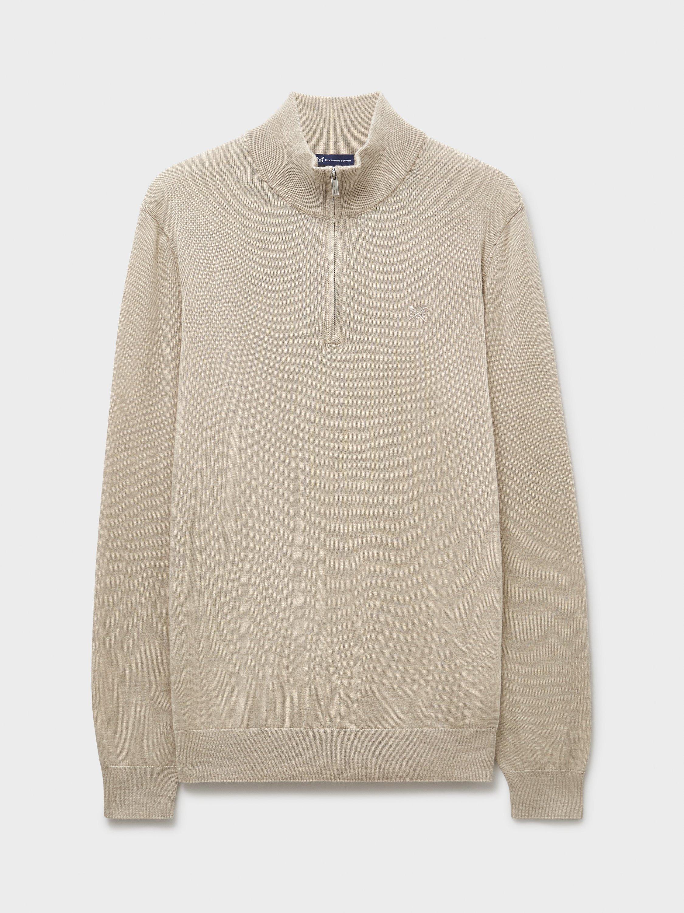 Product image 5 of 5, which shows Crew Clothing Half-Zip Merino Wool Jumper, Beige, S