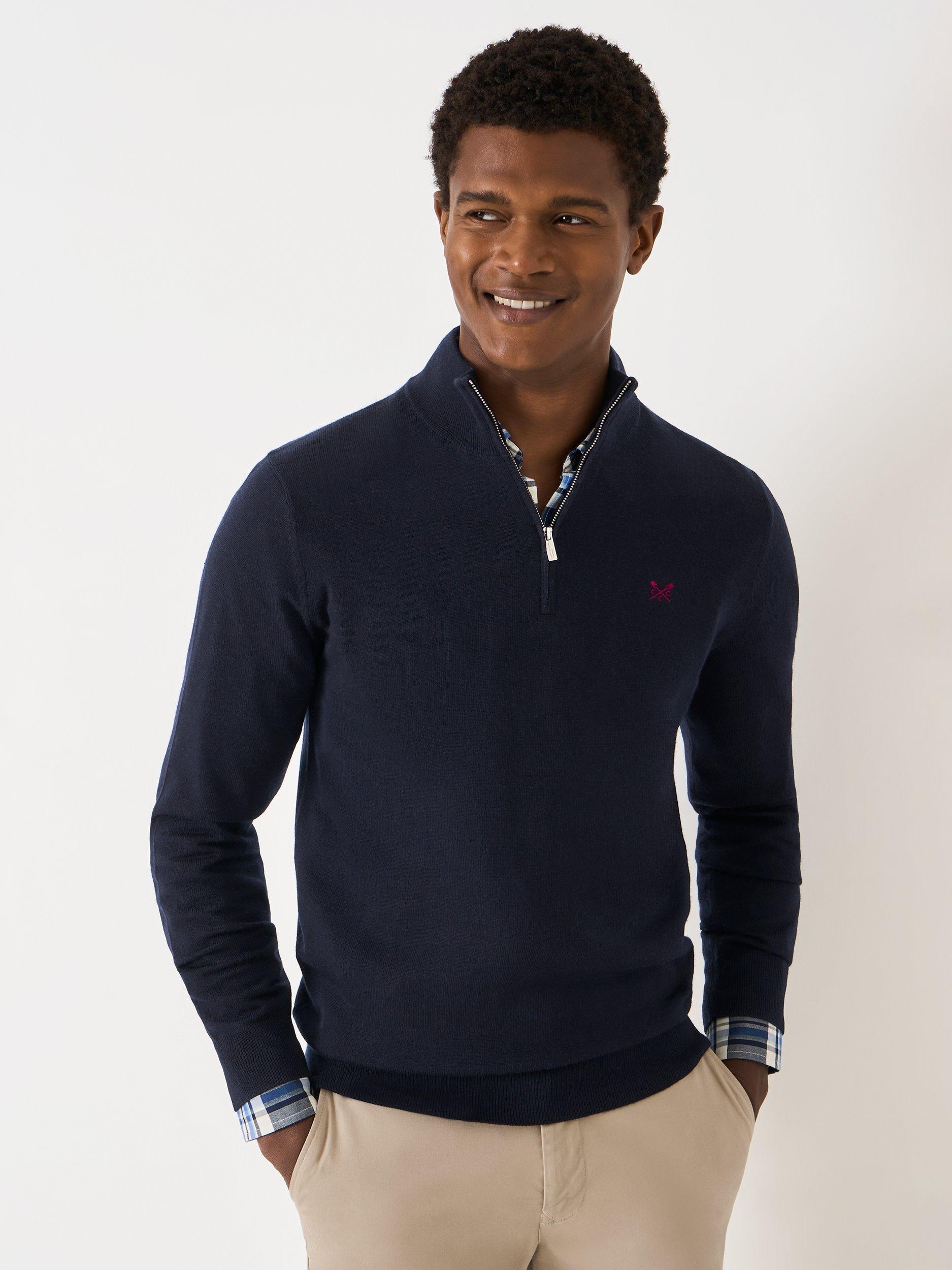 Product image 1 of 5, which shows Crew Clothing Merino Wool Half-Zip Jumper, Navy Blue, XS