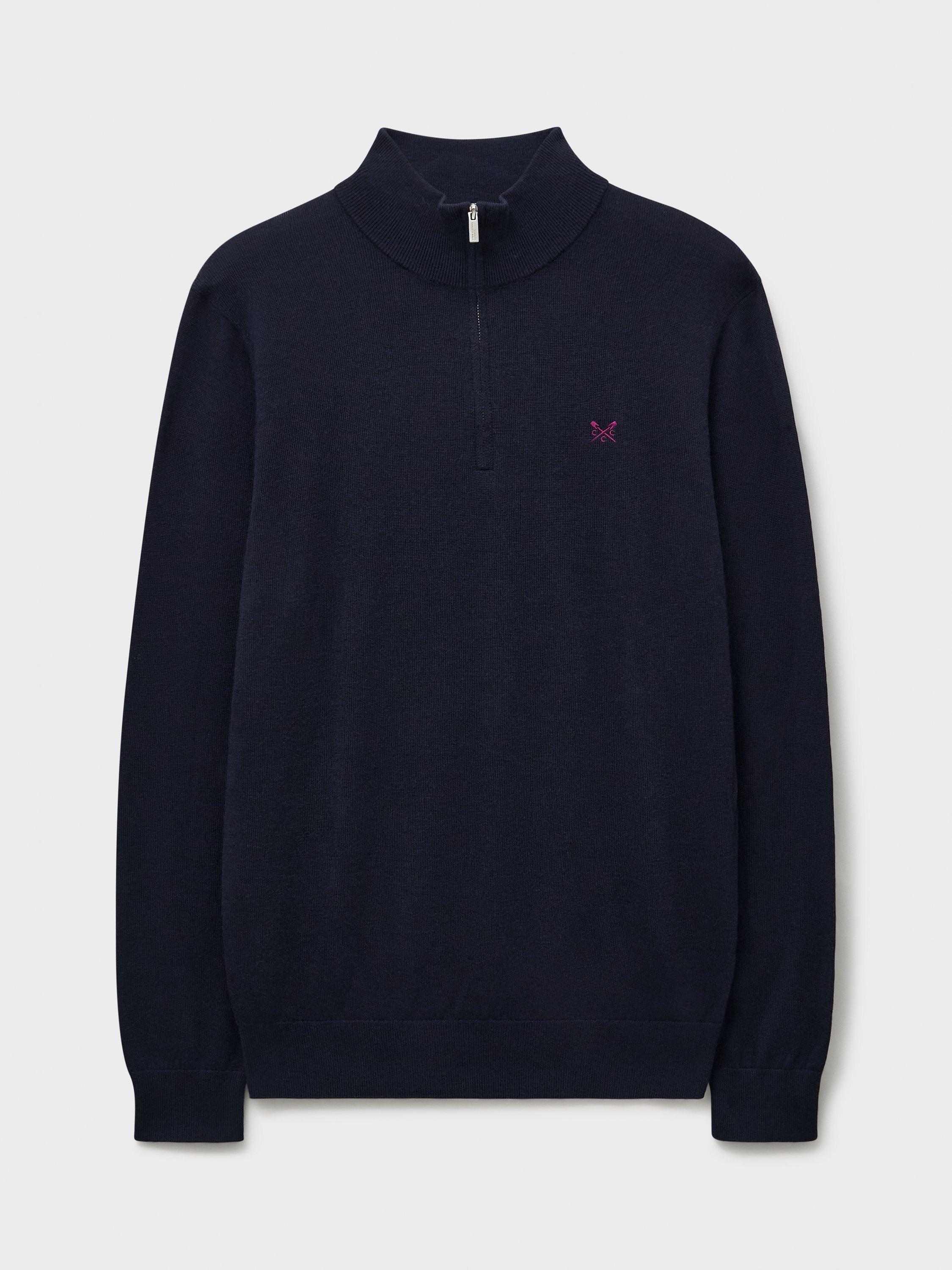 Product image 5 of 5, which shows Crew Clothing Merino Wool Half-Zip Jumper, Navy Blue, XS
