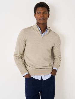 Crew Clothing Merino Wool Half-Zip Jumper, Beige