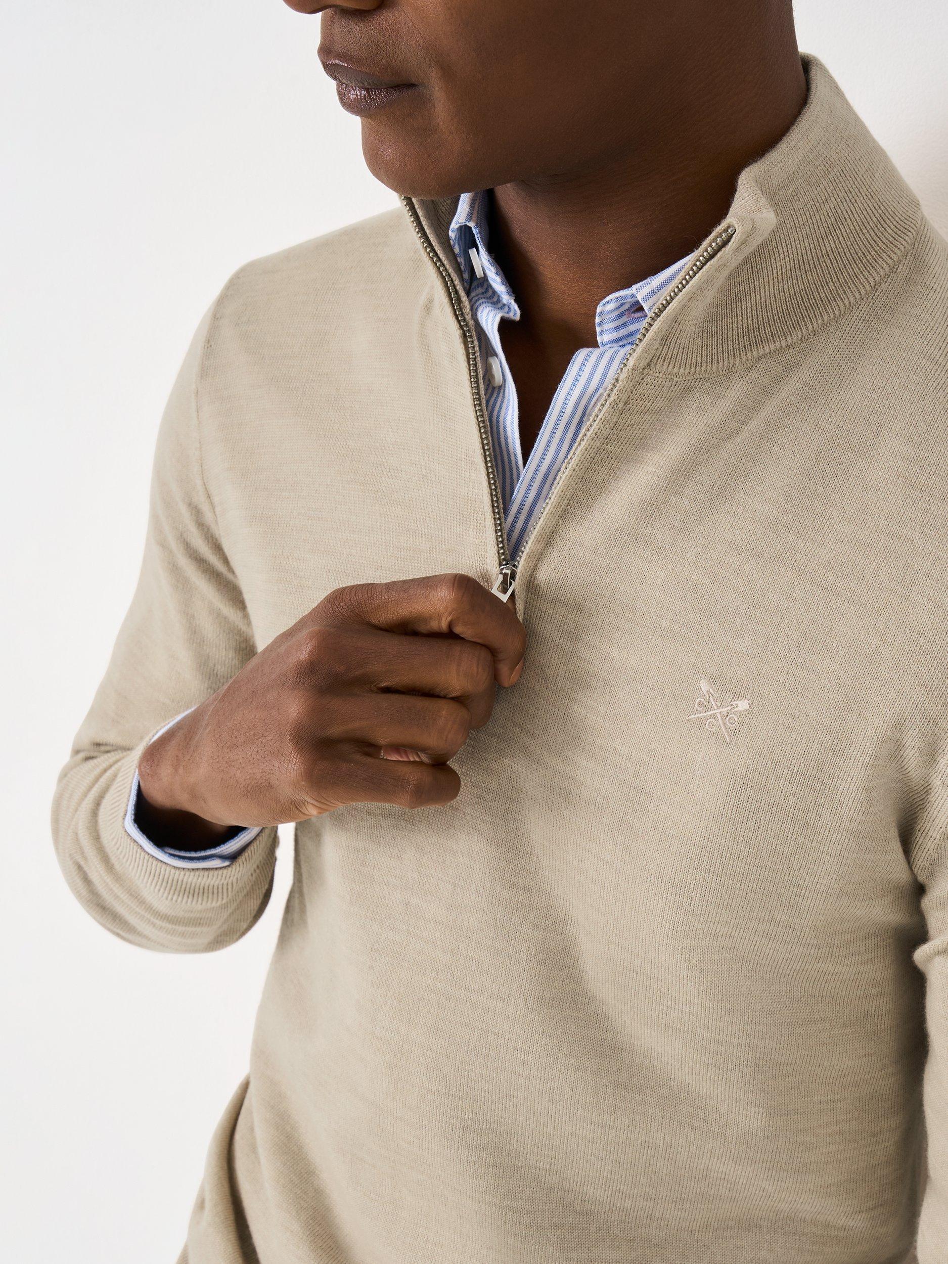 Product image 4 of 5, which shows Crew Clothing Merino Wool Half-Zip Jumper, Beige, M