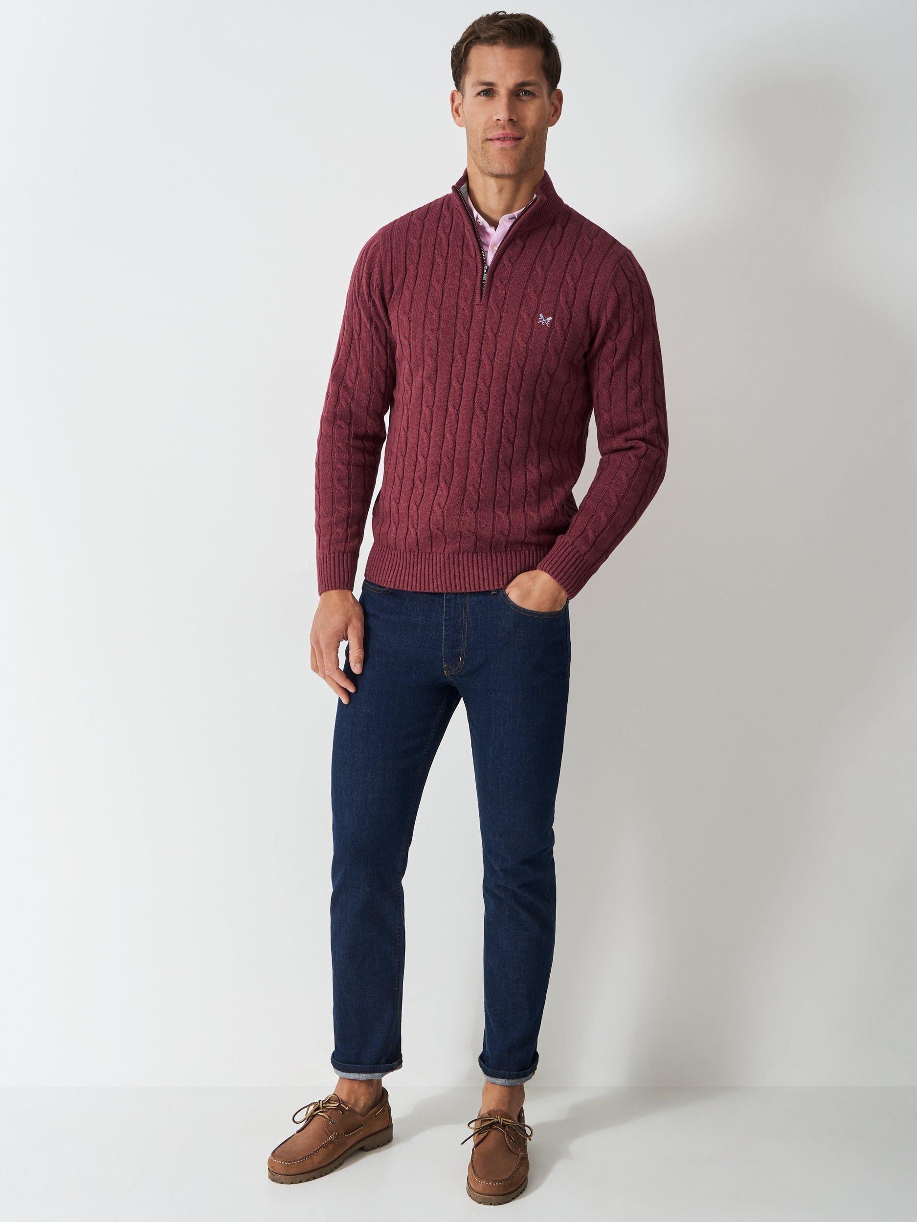 Product image 3 of 5, which shows Crew Clothing Oarsman Cable Half Zip Jumper, Red Wine, XS