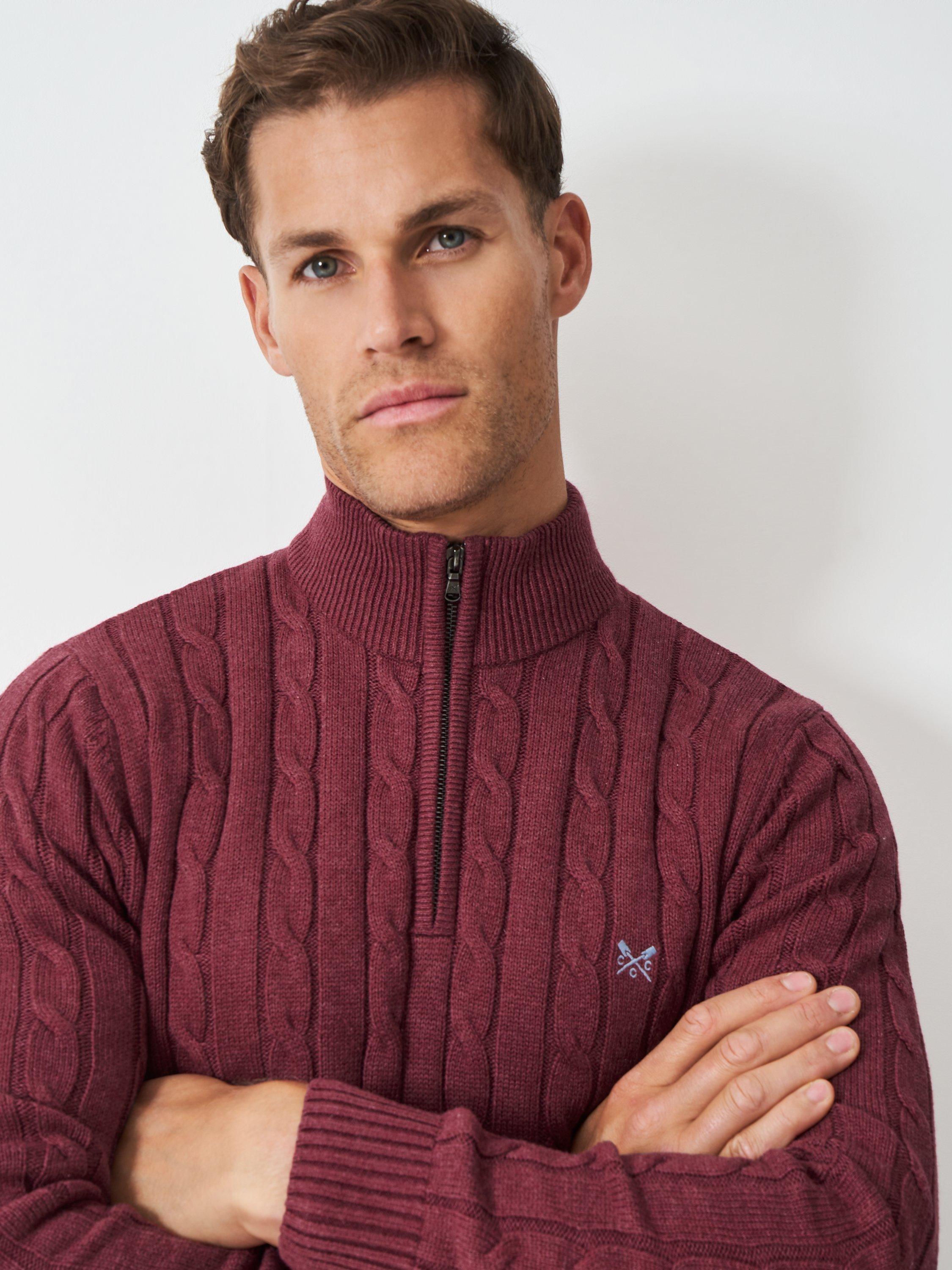 Product image 4 of 5, which shows Crew Clothing Oarsman Cable Half Zip Jumper, Red Wine, XS