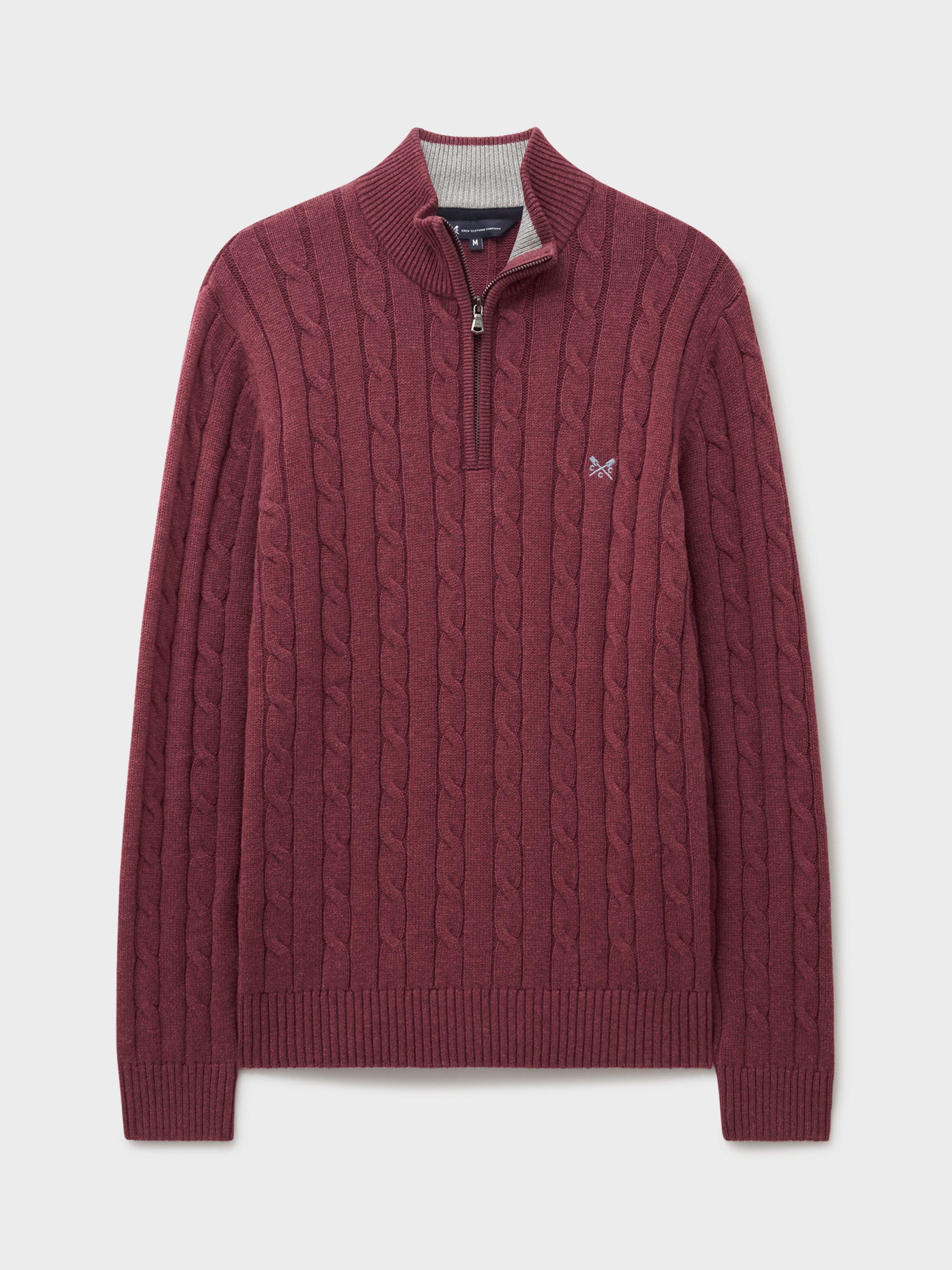 Product image 5 of 5, which shows Crew Clothing Oarsman Cable Half Zip Jumper, Red Wine, XS