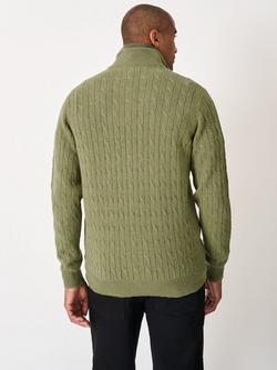 Crew Clothing Lambswool Blend Cable Knit Half Zip Jumper, Jade Green - view 2, Jade Green