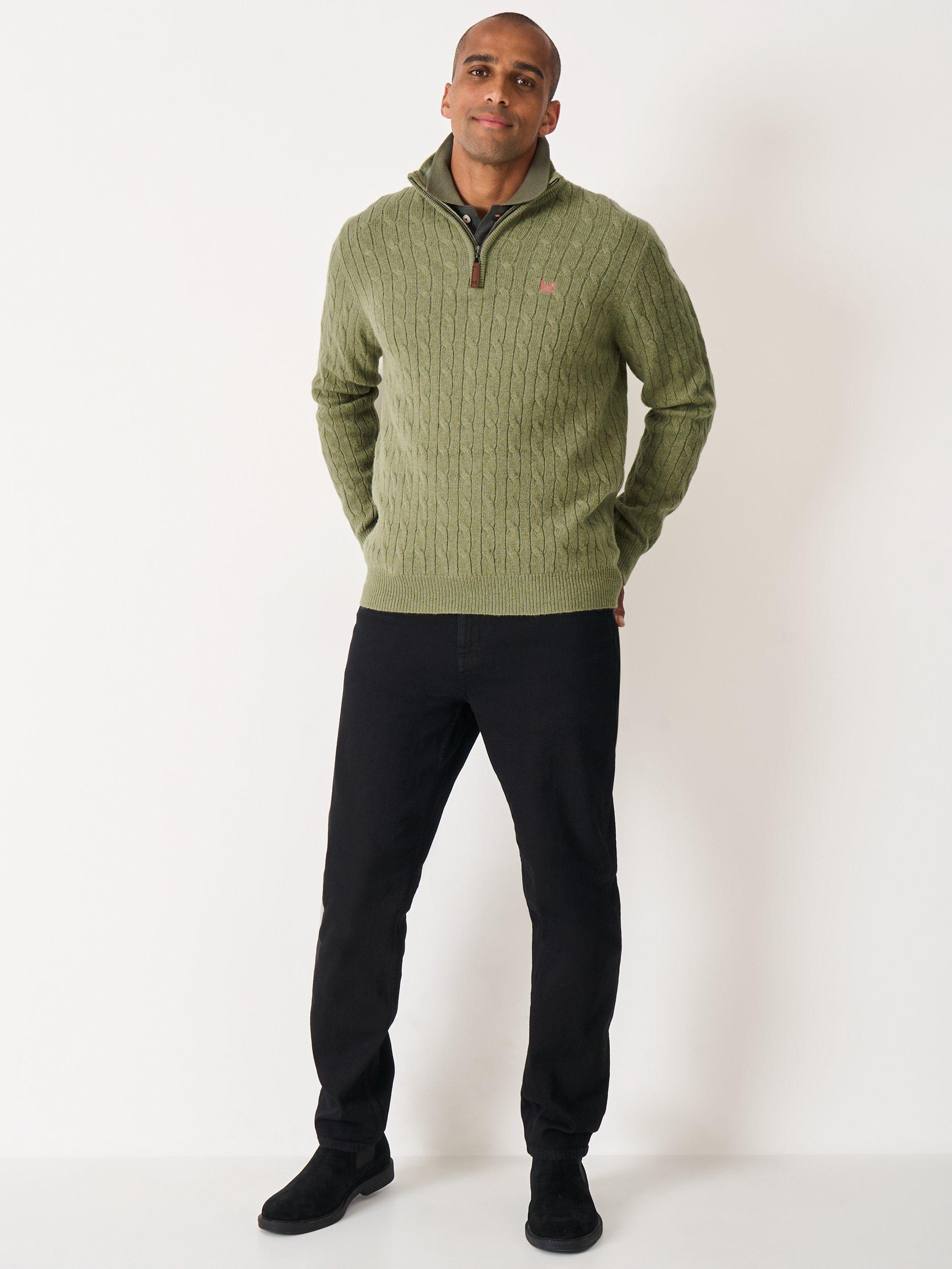 Product image 3 of 5, which shows Crew Clothing Lambswool Blend Cable Knit Half Zip Jumper, Jade Green, L