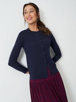 Crew Clothing Crew Neck Pure Merino Wool Cardigan, Navy Blue, Navy Blue