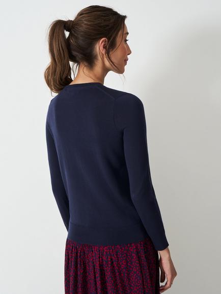 Crew Clothing Crew Neck Pure Merino Wool Cardigan, Navy Blue - view 2, Navy Blue