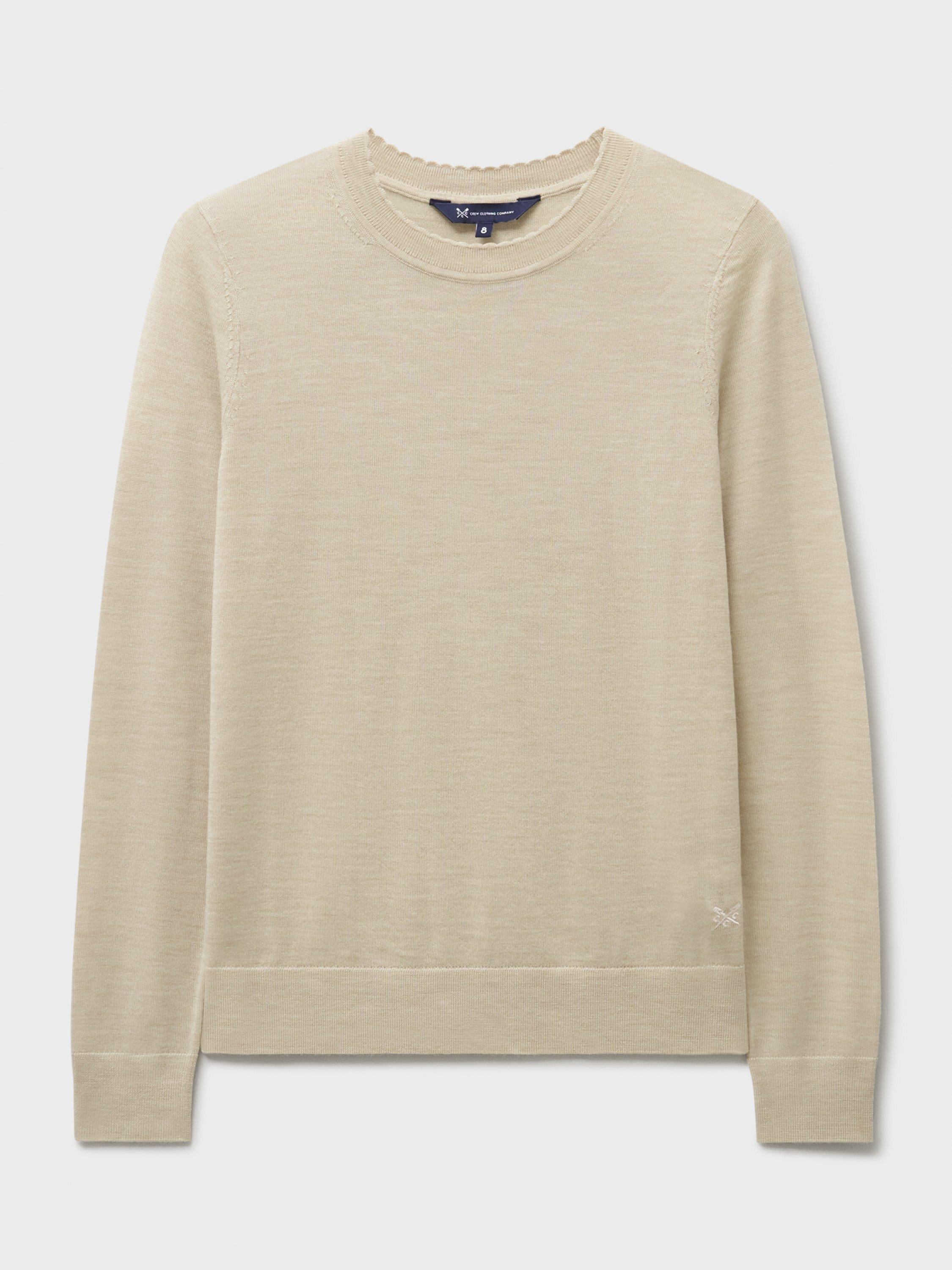 Product image 5 of 5, which shows Crew Clothing Wool Round Neck Jumper, Oatmeal, 10