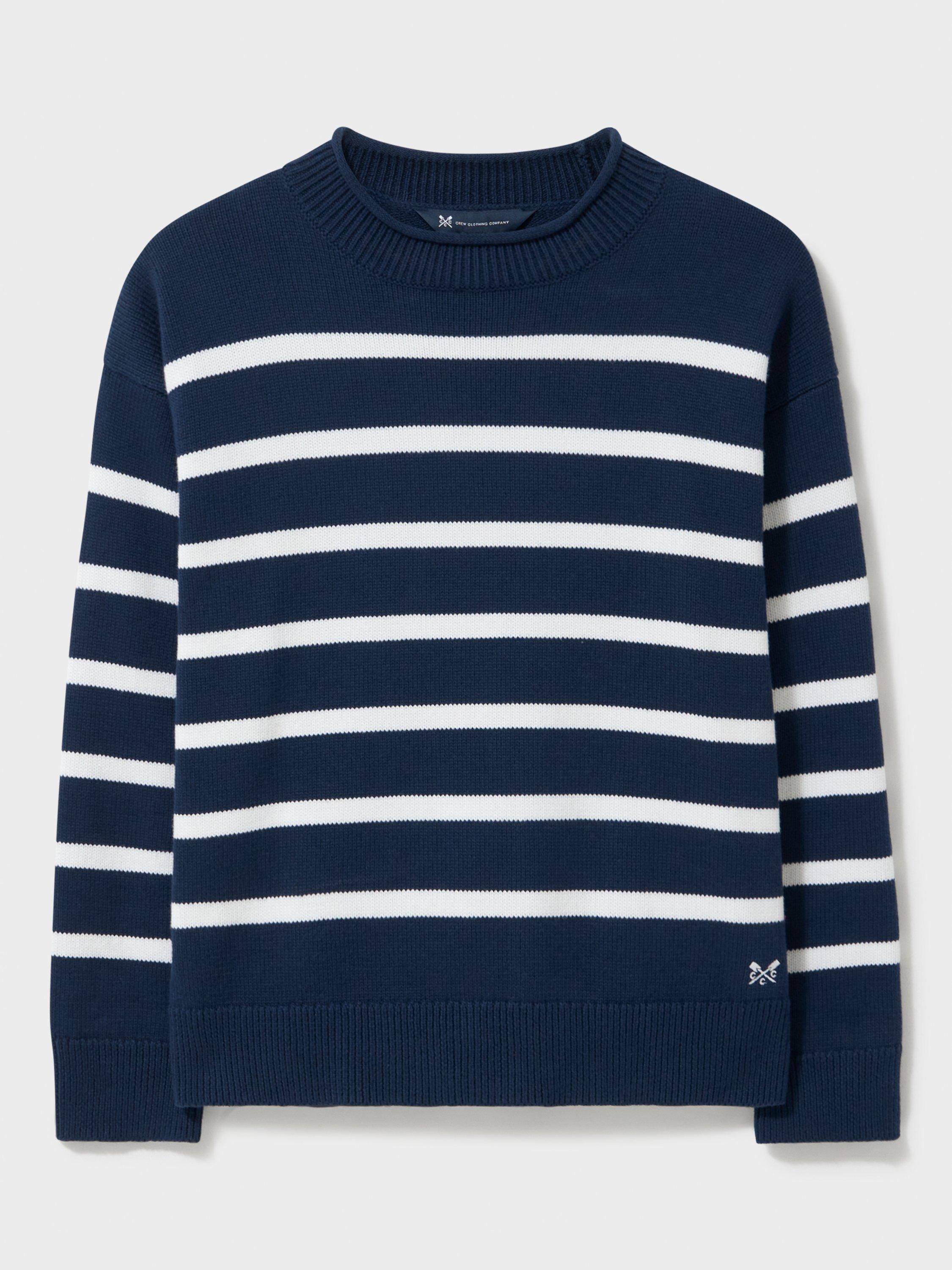 Product image 5 of 5, which shows Crew Clothing Contrast Trim Roll Neck Jumper, Multi Blue, 10