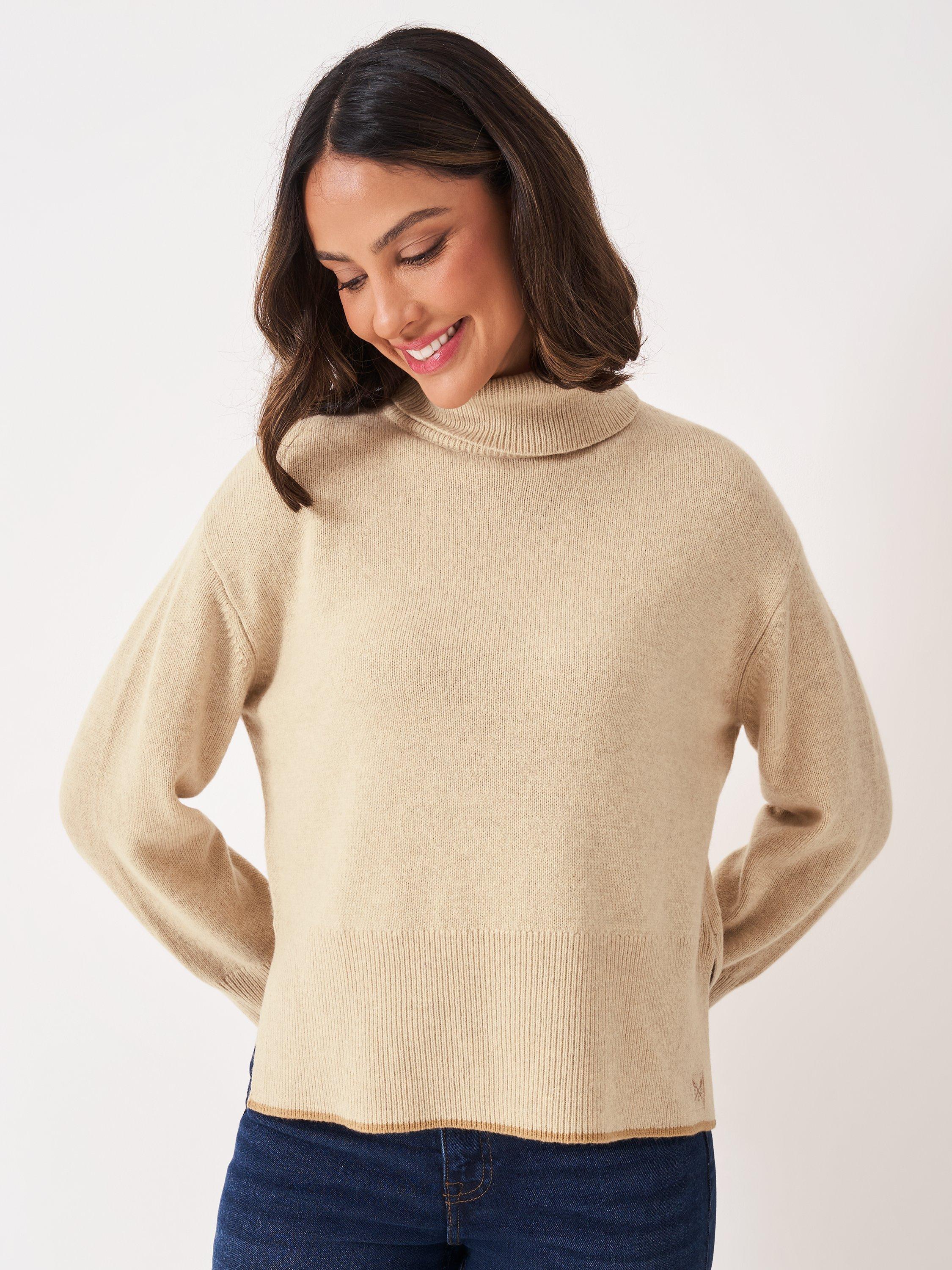 Product image 1 of 5, which shows Crew Clothing Harmony Saddle Funnel Neck Jumper, Oatmeal, 10