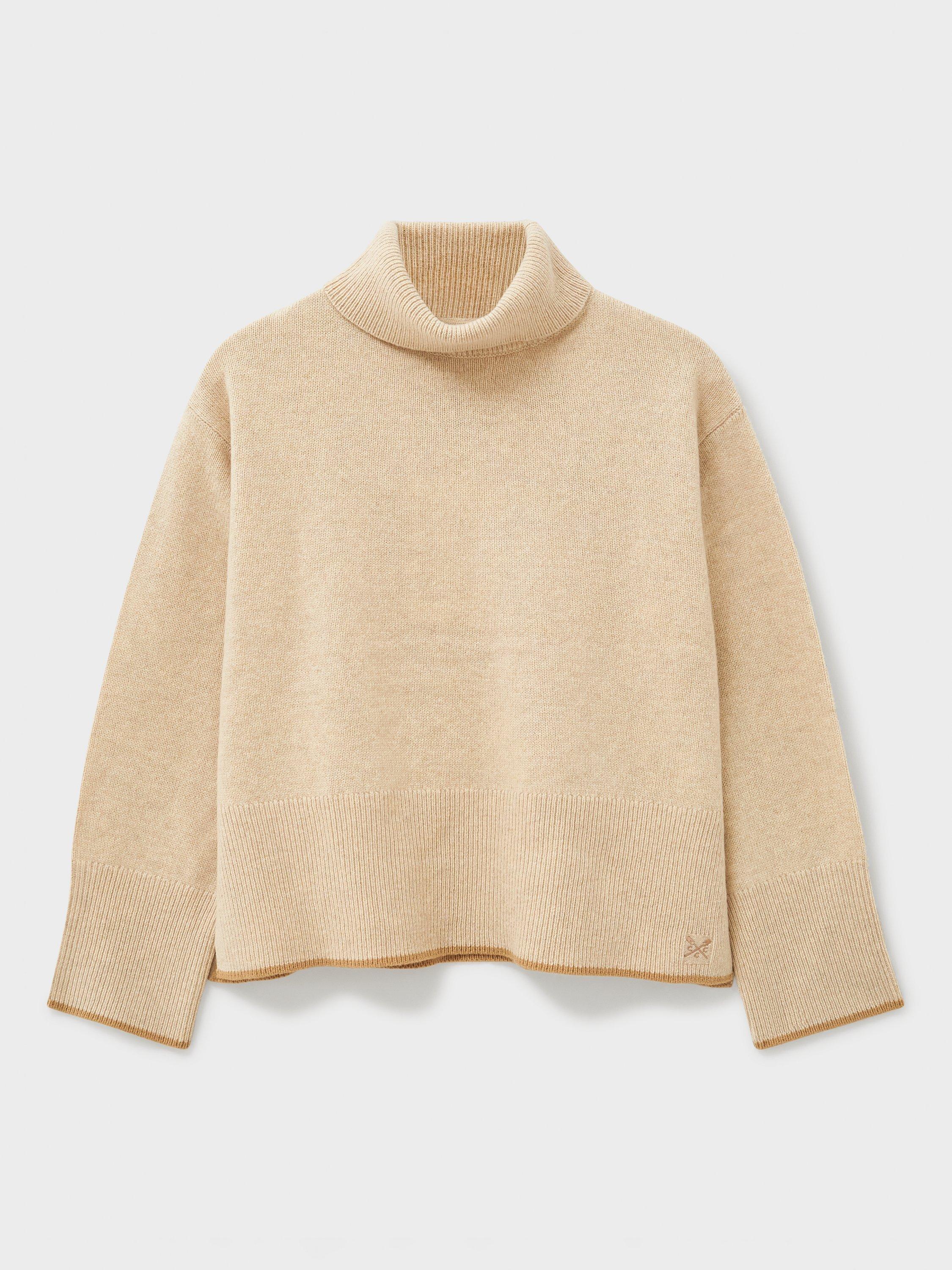 Product image 5 of 5, which shows Crew Clothing Harmony Saddle Funnel Neck Jumper, Oatmeal, 10