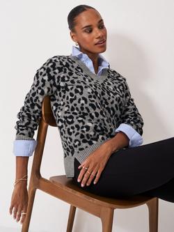 Crew Clothing Leopard Print V-Neck Jumper, Multi - view 2, Multi
