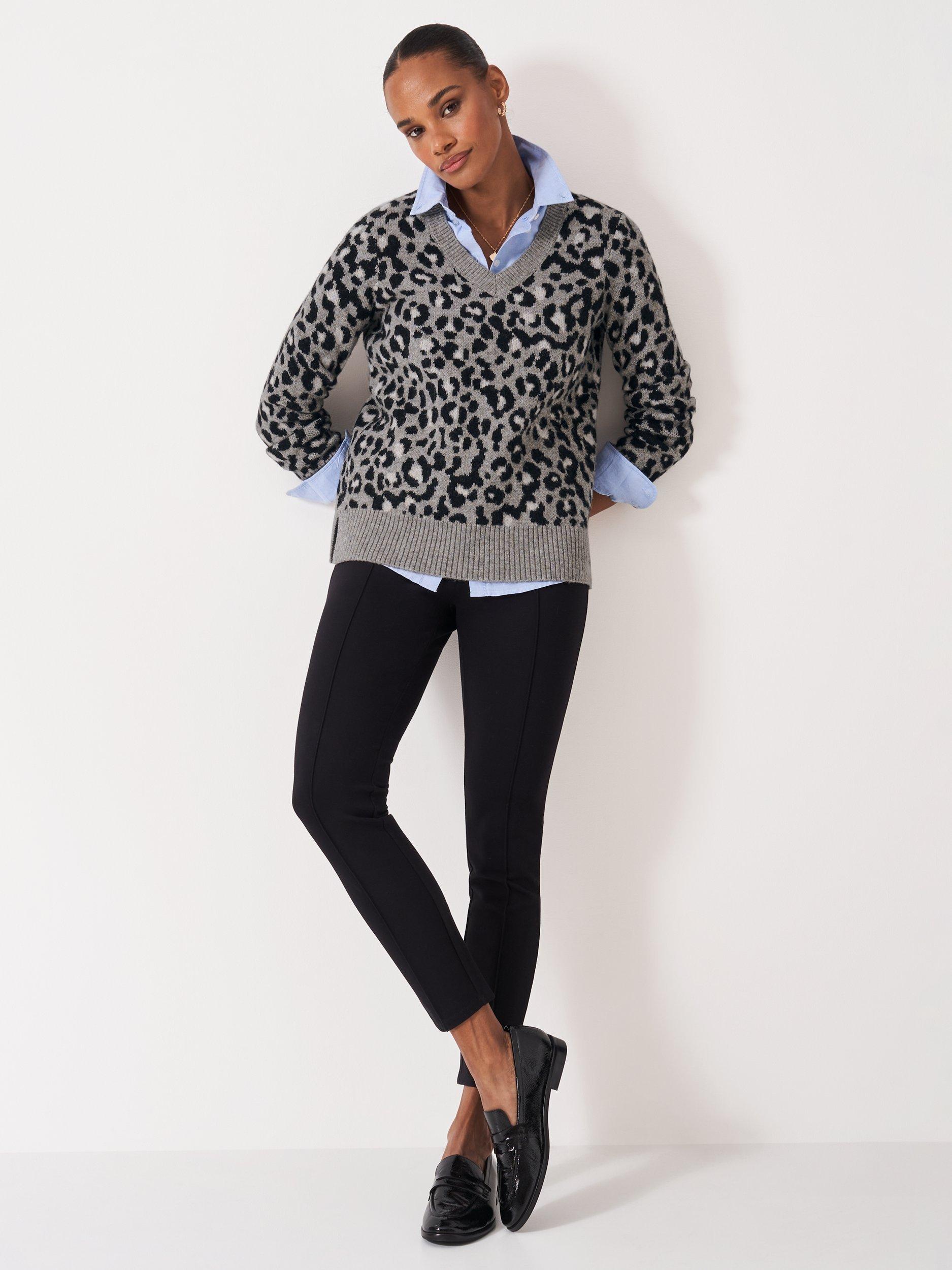 Product image 4 of 5, which shows Crew Clothing Leopard Print V-Neck Jumper, Multi, 10