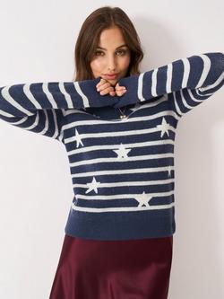 Crew Clothing Glitterball Stars & Stripes Jumper, Navy Blue, Navy Blue
