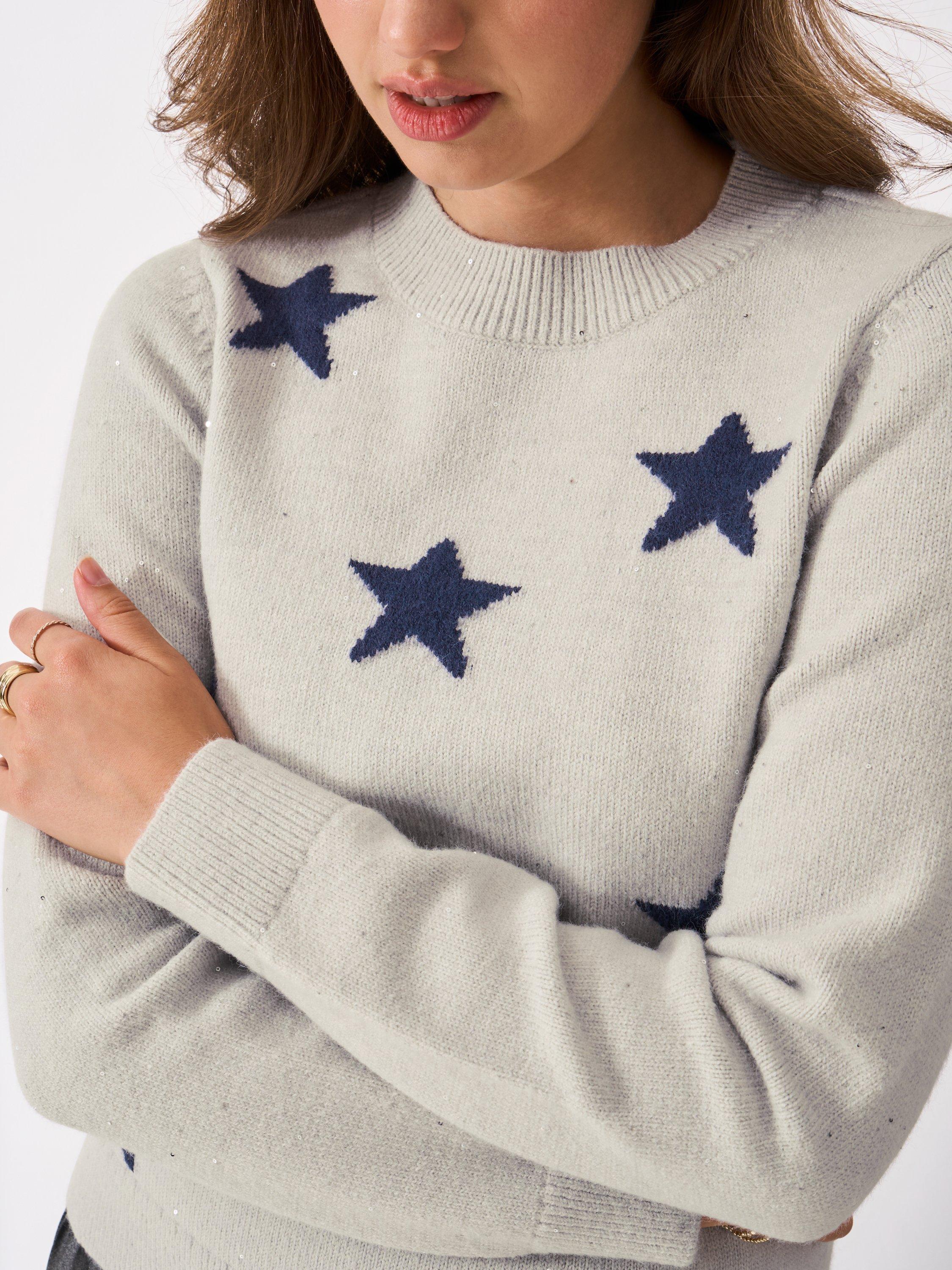 Product image 4 of 5, which shows Crew Clothing Glitterball Stars Jumper, Grey, 10