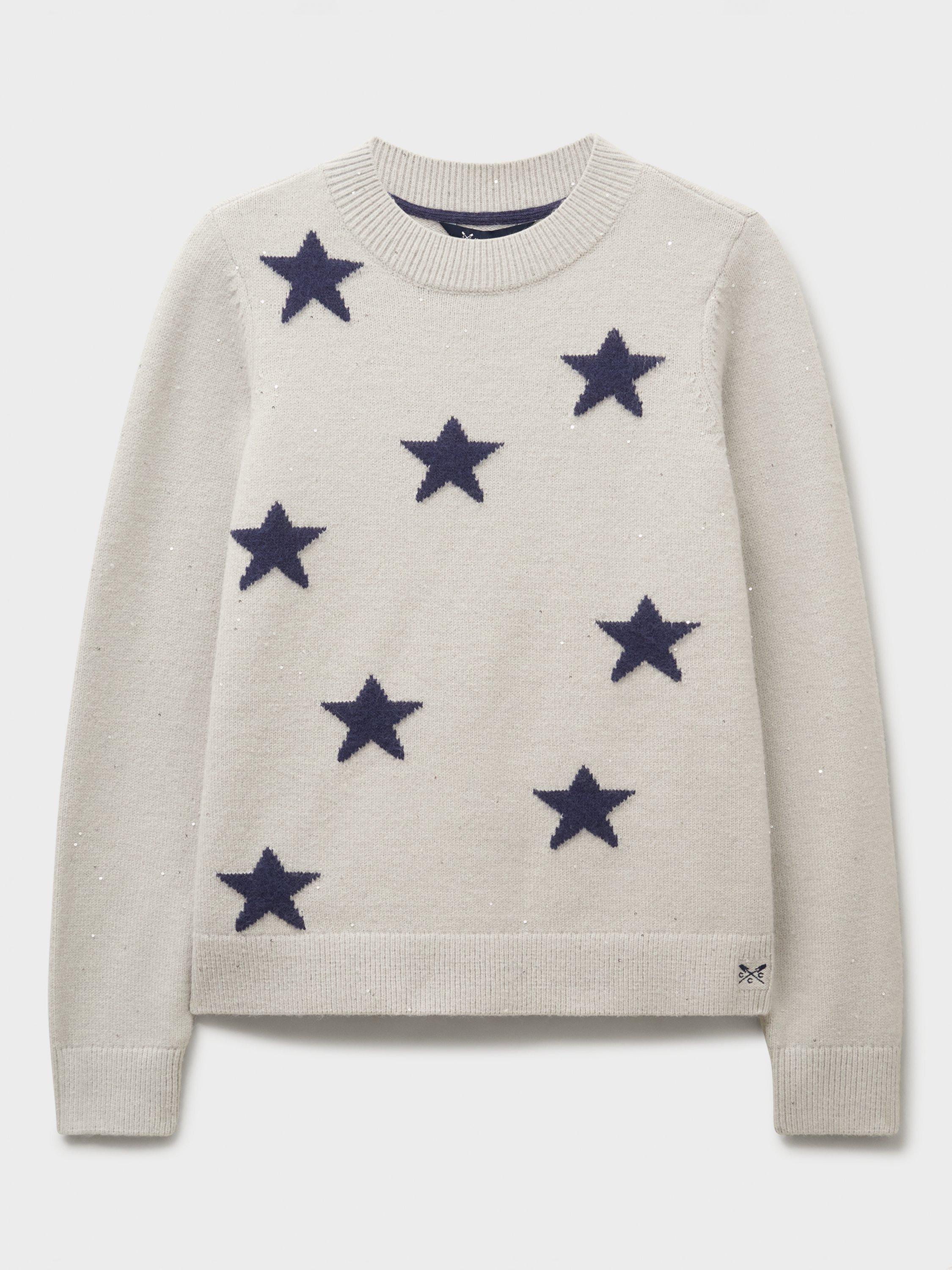 Product image 5 of 5, which shows Crew Clothing Glitterball Stars Jumper, Grey, 10