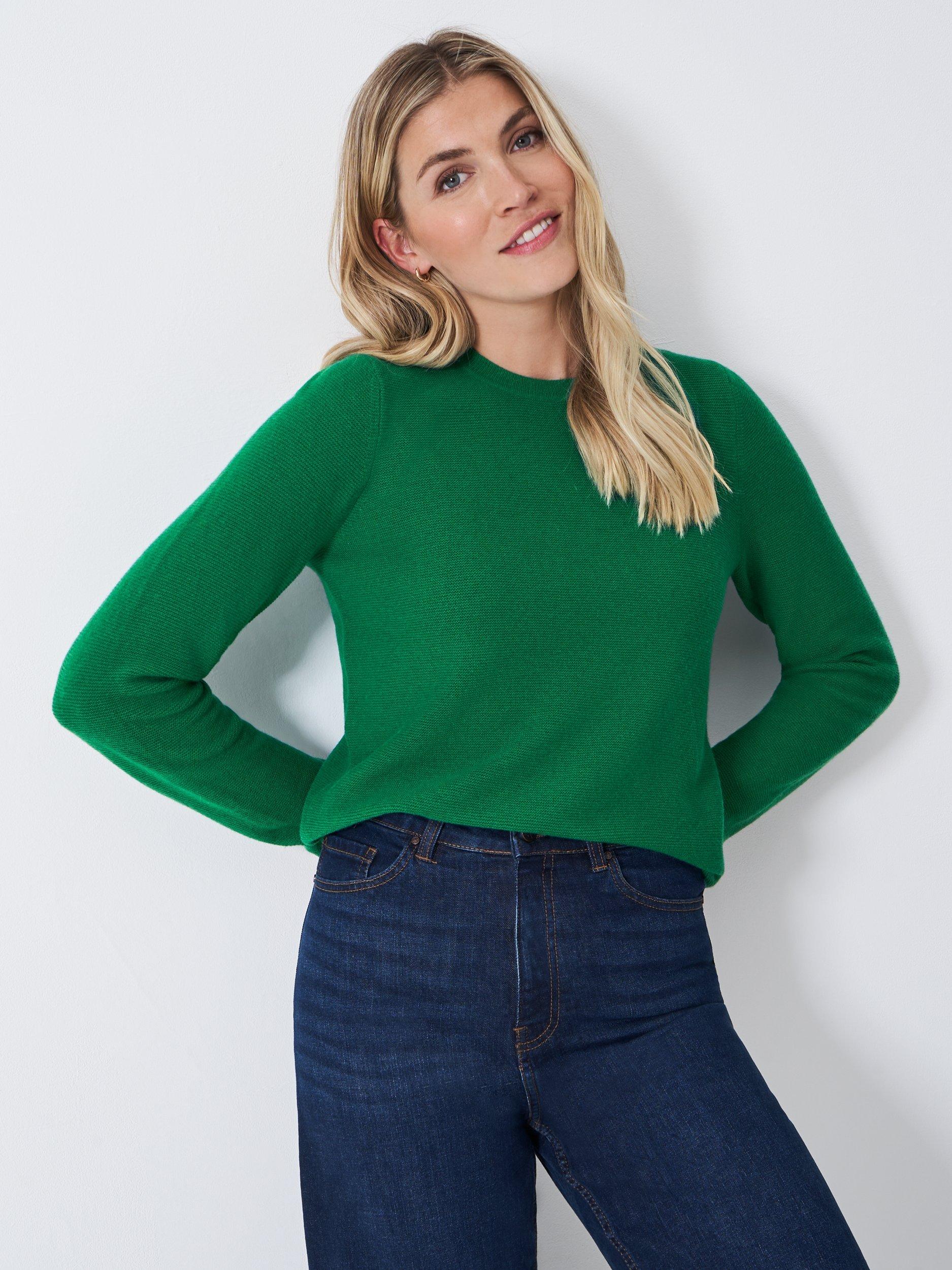 Product image 1 of 5, which shows Crew Clothing Wool Crew Neck Jumper, Emerald Green, 10
