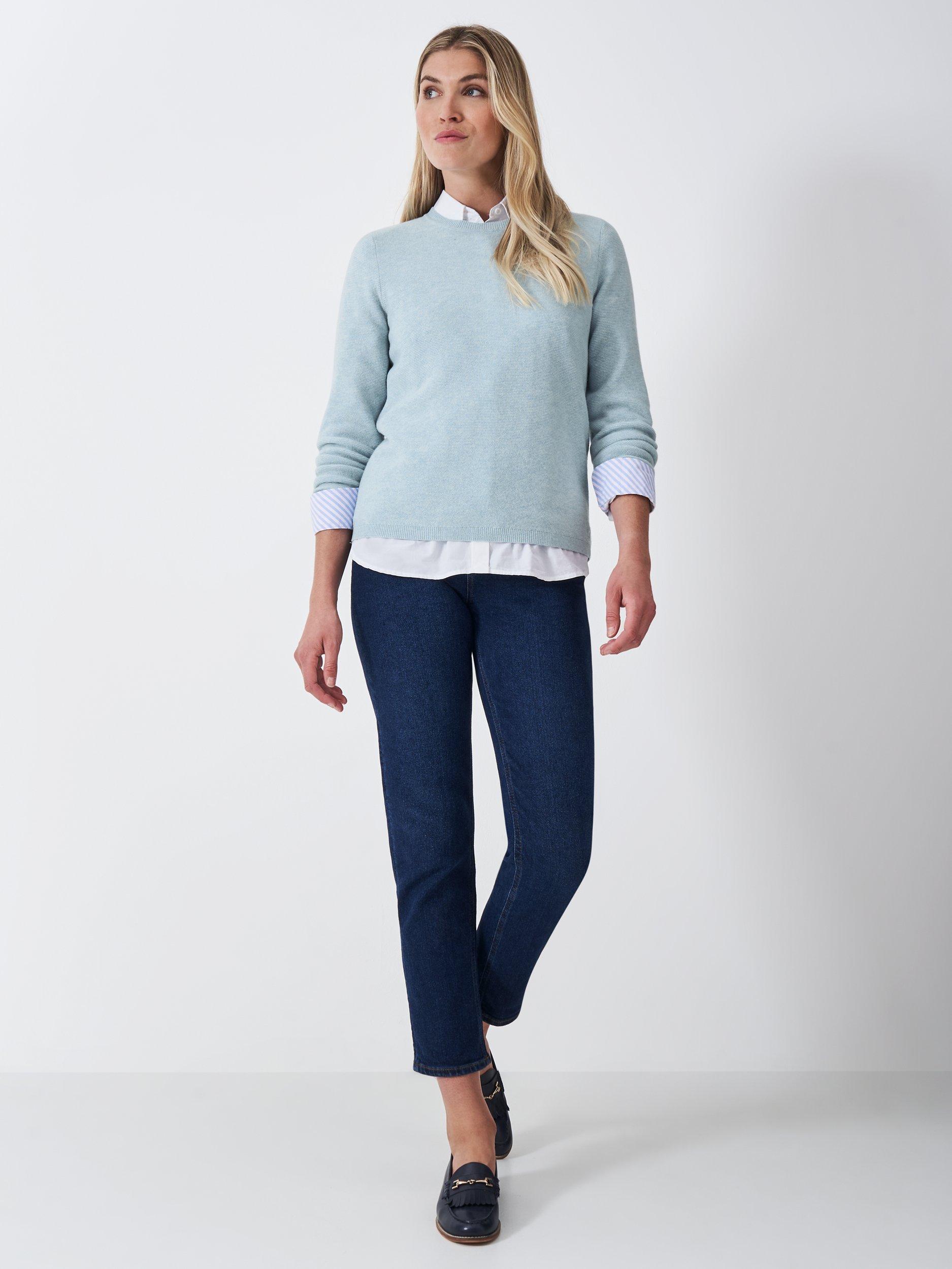Product image 3 of 5, which shows Crew Clothing Wool Crew Neck Jumper, Aqua Blue, 10