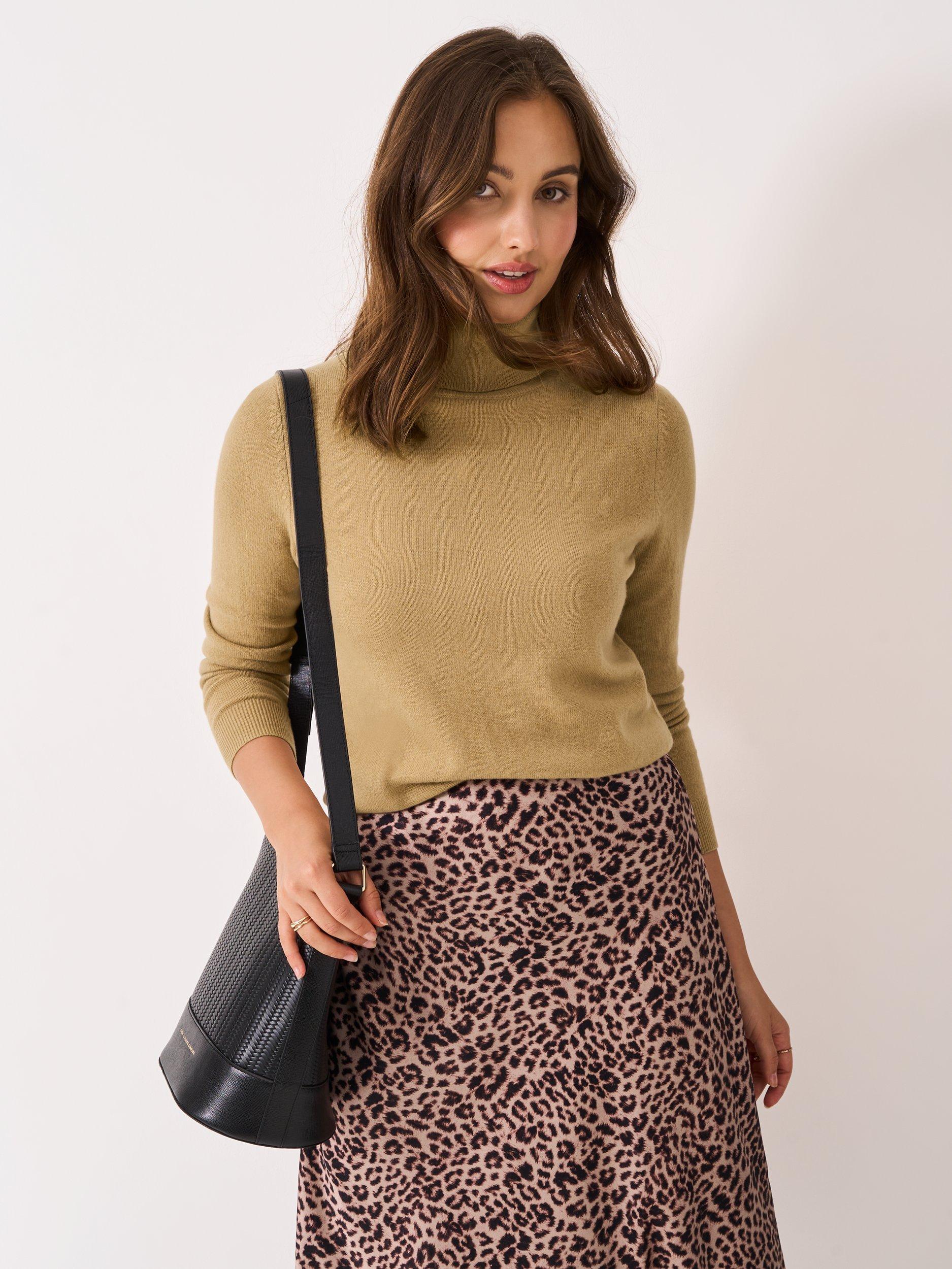 Product image 1 of 5, which shows Crew Clothing Libby Merino Wool Roll Neck Jumper, Camel Brown, 10