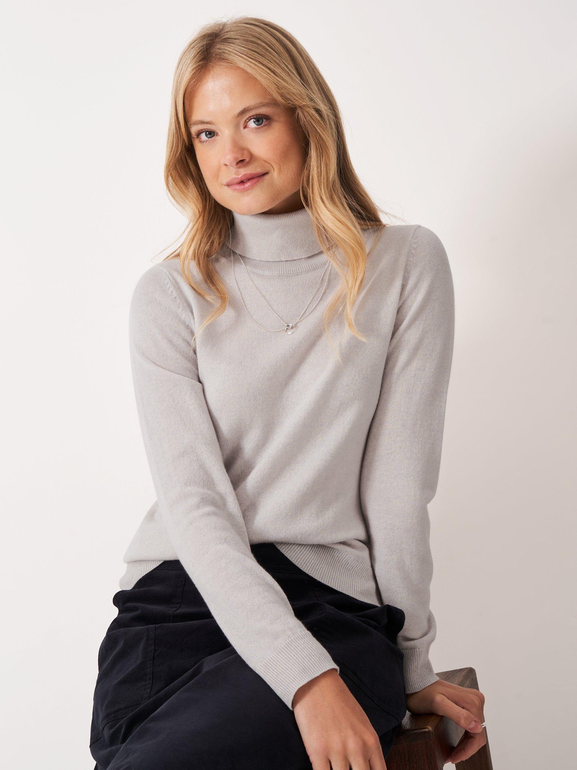 Product image 1 of 5, which shows Crew Clothing Libby Merino Wool Roll Neck Jumper, Light Grey, 8