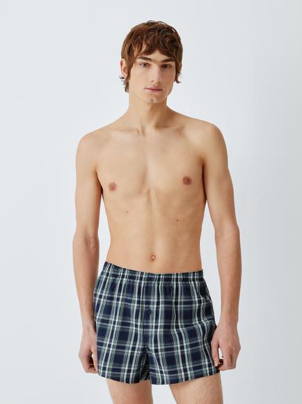John Lewis Organic Cotton Check Selection Boxer Shorts, Pack of 3, Green - view 2, Green Mid