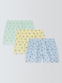 John Lewis Organic Cotton Woven Boxers, Pack of 3, Blue,Yellow, Green, Blue,yellow,green