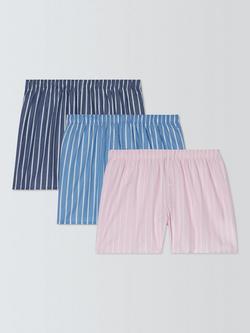 John Lewis Organic Cotton Woven Boxers, Pack of 3, Dark Blue, Light Blue, Pink, Dark Blue,light Blue, Pink