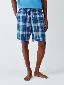 John Lewis Organic Cotton Check Pyjama Shorts, Blue Navy, Blue Navy
