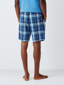 John Lewis Organic Cotton Check Pyjama Shorts, Blue Navy - view 2, Blue Navy