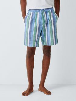 John Lewis Organic Cotton Bar Stripe Pyjama Shorts, Blue Multi Blue, Blue Multi Blue
