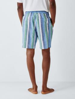 John Lewis Organic Cotton Bar Stripe Pyjama Shorts, Blue Multi Blue - view 2, Blue Multi Blue
