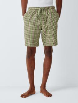 John Lewis Organic Cotton Gingham Check Pyjama Shorts, Green Olive, Green Olive