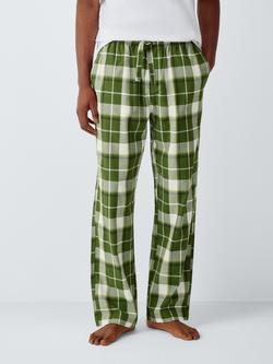 John Lewis Organic Cotton Check Pyjama Trousers, Green Olive, Green Olive